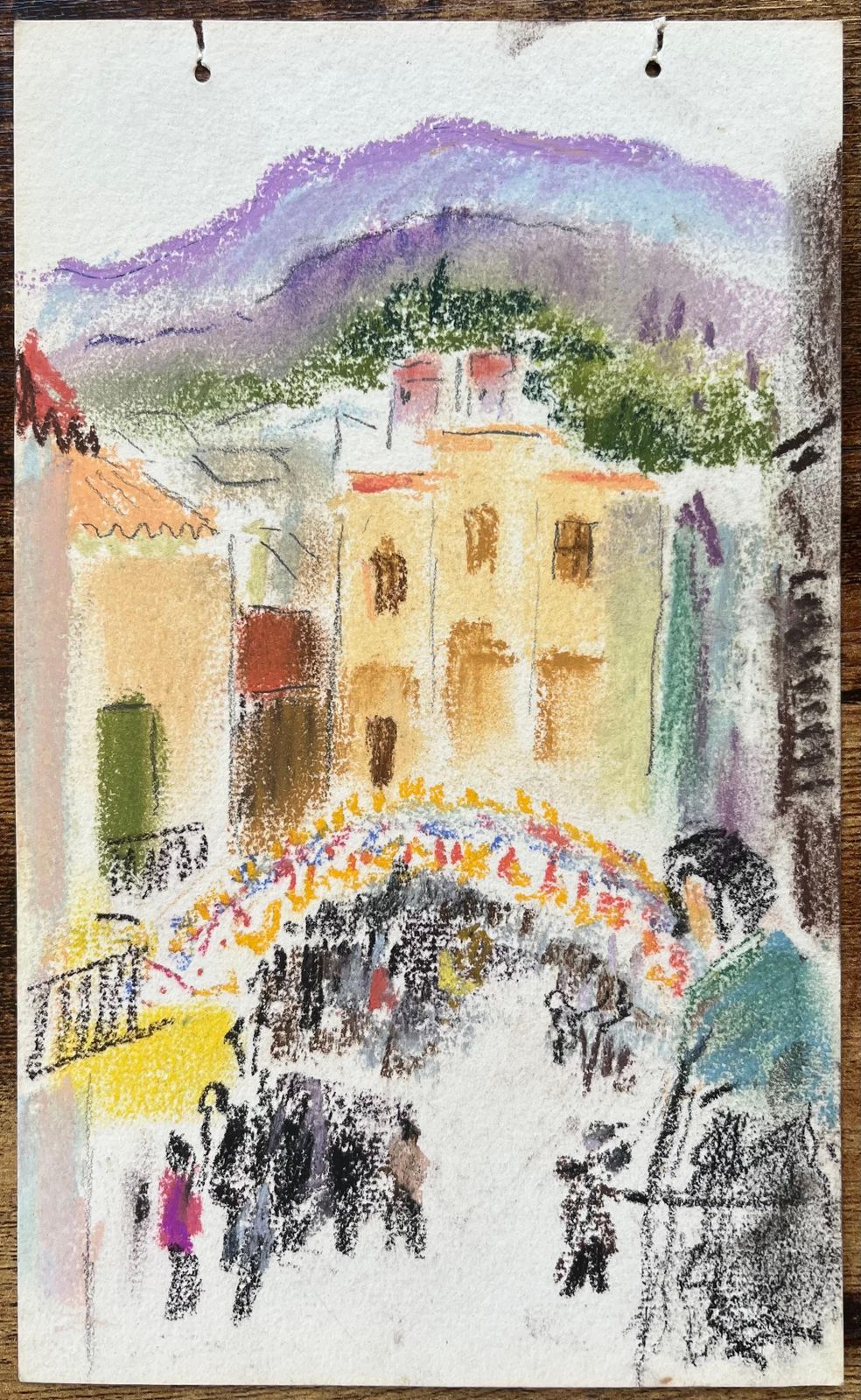 Anne Marie Migette Perardmid 20th Century Pastel Of Street Festival With Crowd In Mediterranean Village photo furniture