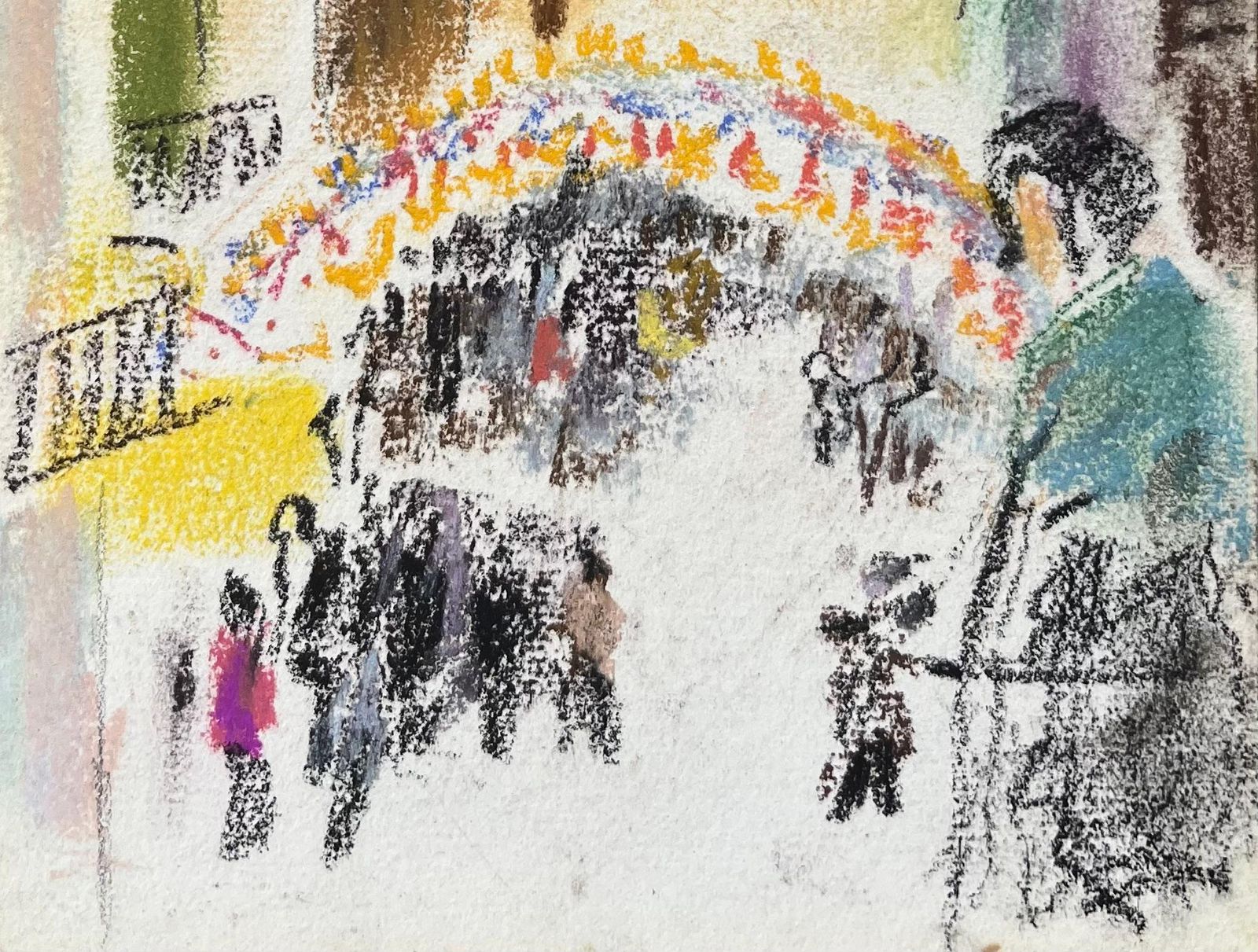 Anne Marie Migette Perardmid 20th Century Pastel Of Street Festival With Crowd In Mediterranean Village photo 453.0