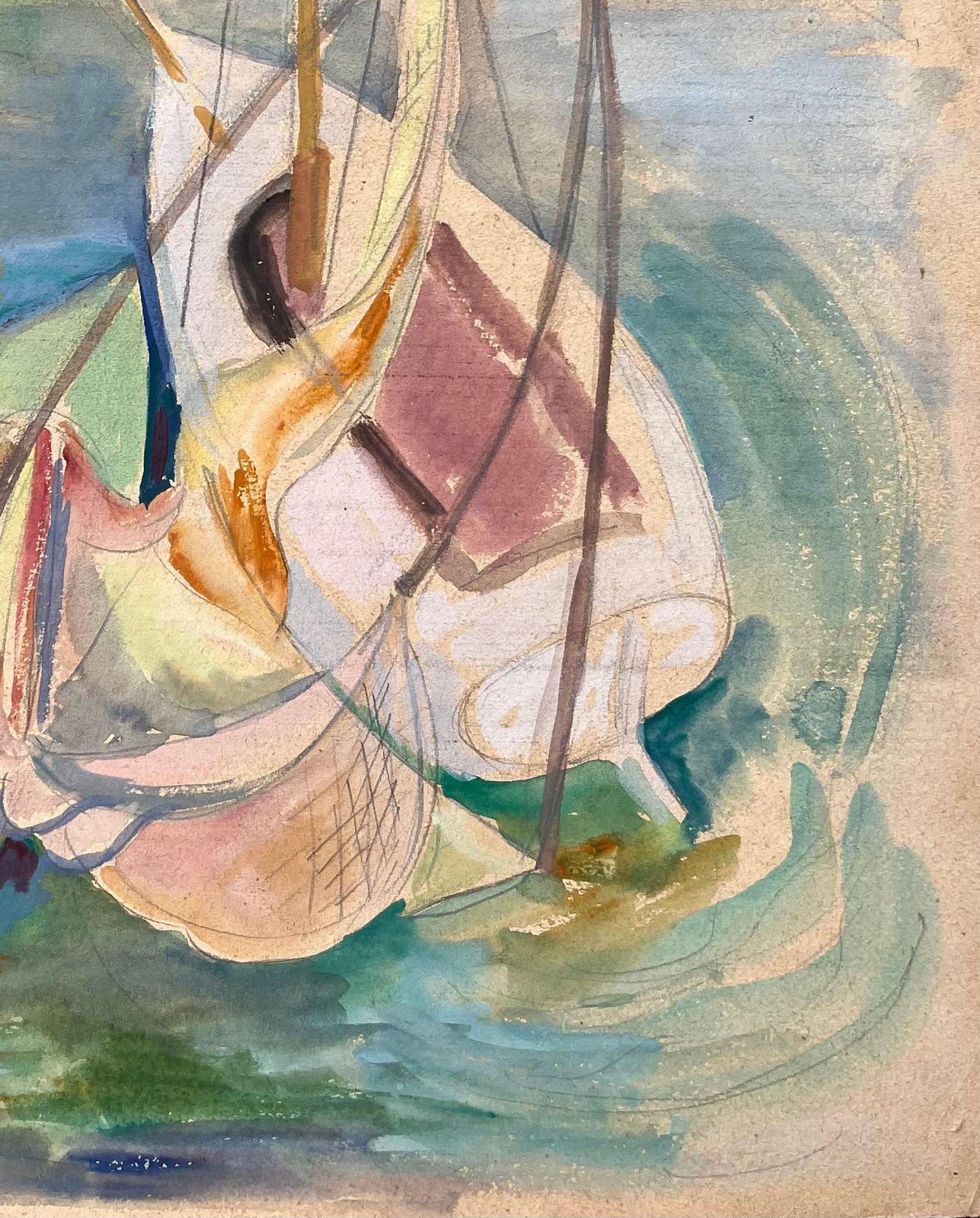 Anne Marie Migette Perardmid 20th Century Post Impressionist Watercolour Of Boats And Lighthouse Scene photo for sale