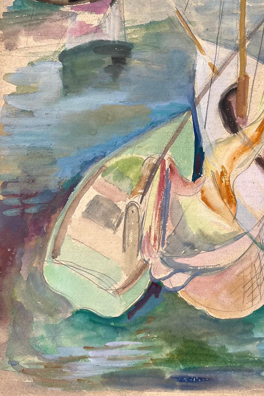 Anne Marie Migette Perardmid 20th Century Post Impressionist Watercolour Of Boats And Lighthouse Scene photo Art