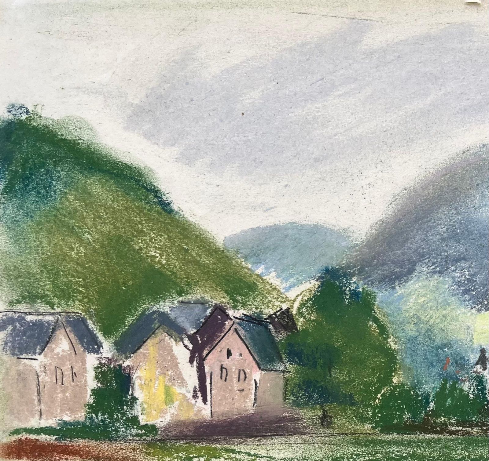 Anne Marie Migette Perardmid 20th Century Pastel Of Riverside Village And Boat In France photo vinterior