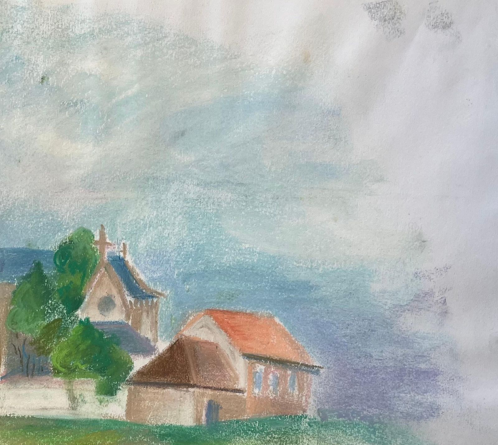 Anne Marie Migette Perardmid 20th Century Pastel Of French Countryside Church With Bell Tower photo 535.0
