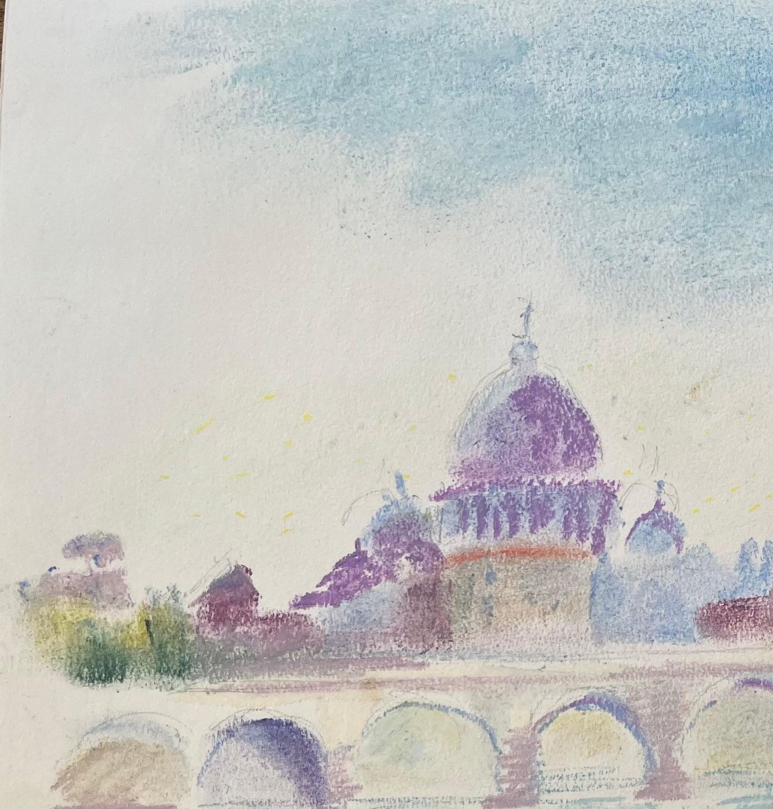 Anne Marie Migette Perardmid 20th Century Pastel Of Castel Sant'angelo And St. Peter’s Dome In Rome photo for sale