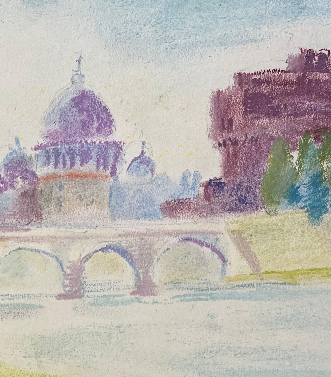 Anne Marie Migette Perardmid 20th Century Pastel Of Castel Sant'angelo And St. Peter’s Dome In Rome photo buy