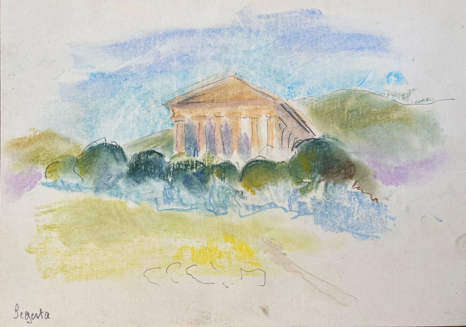 Anne Marie Migette Perardfrench Mid 20th Century Watercolour Of Temple Of Segesta In Sicily