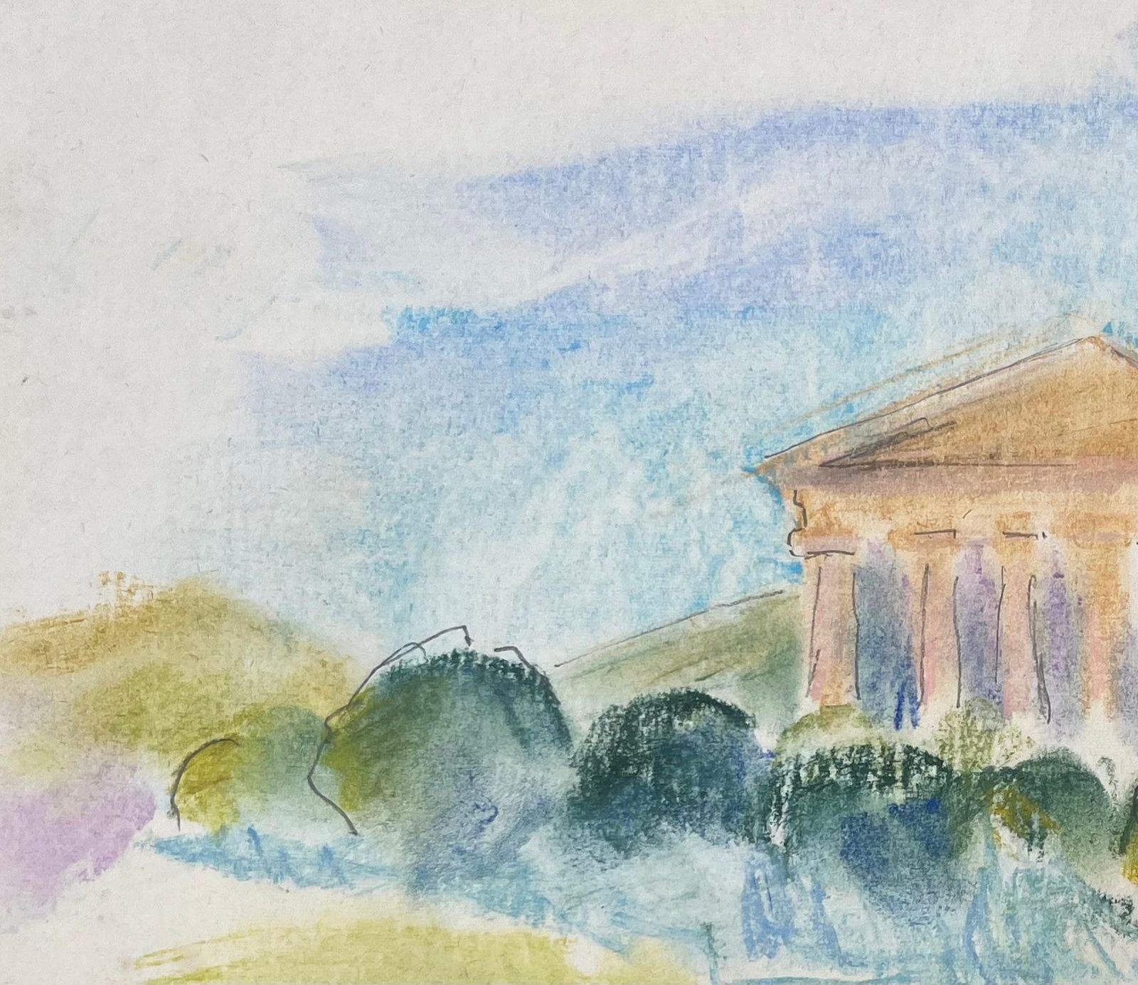 Anne Marie Migette Perardfrench Mid 20th Century Watercolour Of Temple Of Segesta In Sicily photo for sale