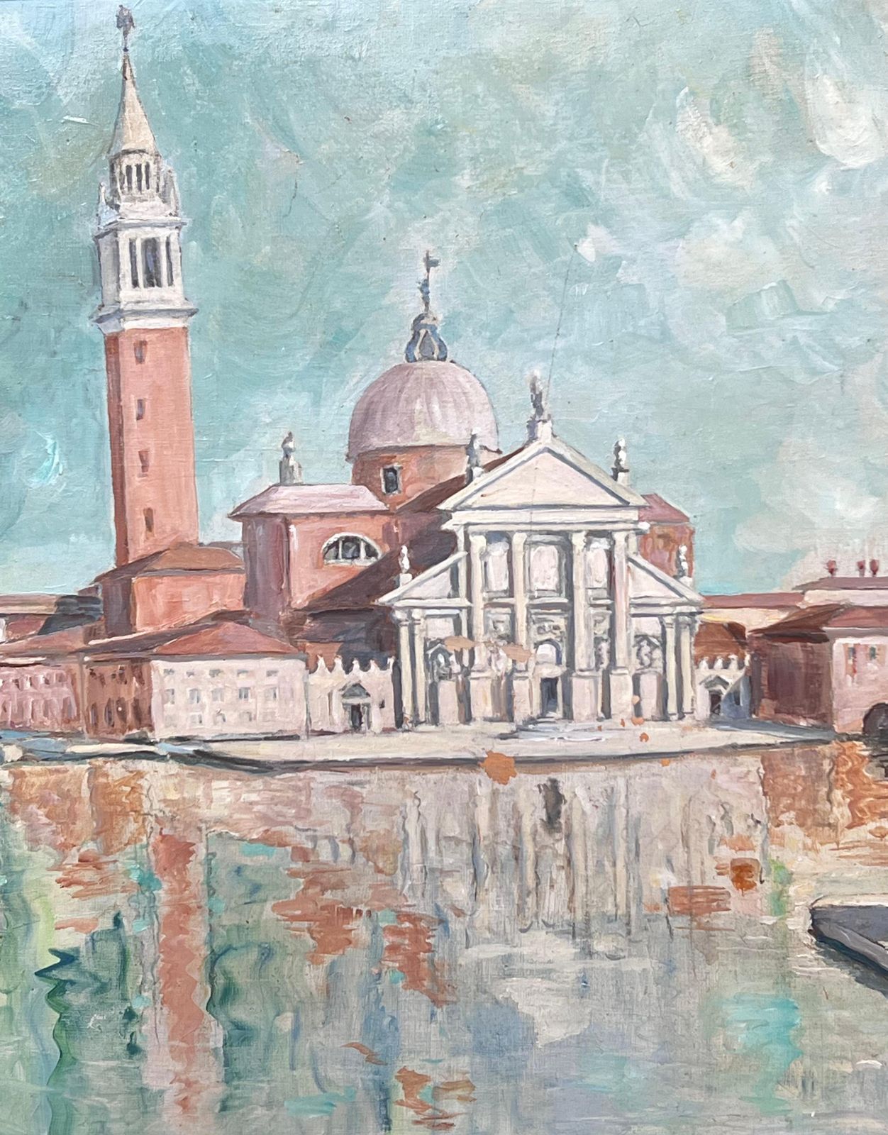 Christian Dombrevanehuge Signed Oil Painting Venice Canal San Giorgio Maggiore 20th Century photo 1325.0