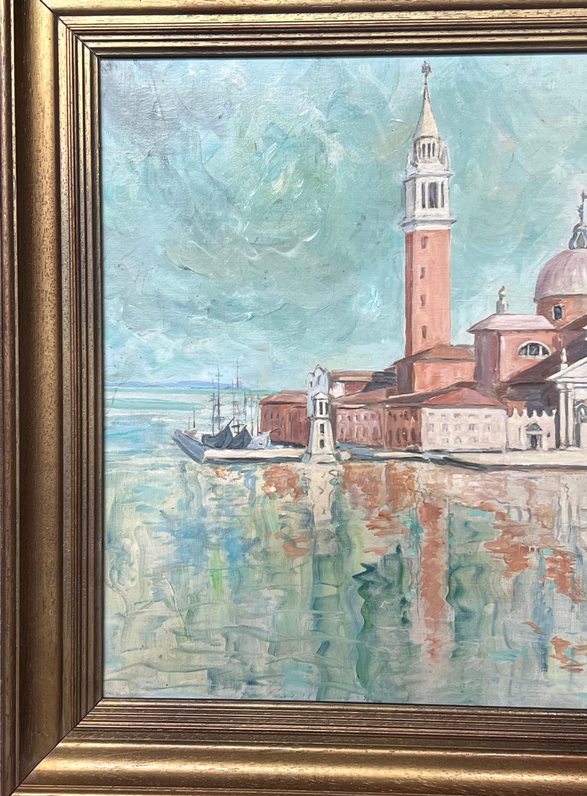 Christian Dombrevanehuge Signed Oil Painting Venice Canal San Giorgio Maggiore 20th Century photo vinterior