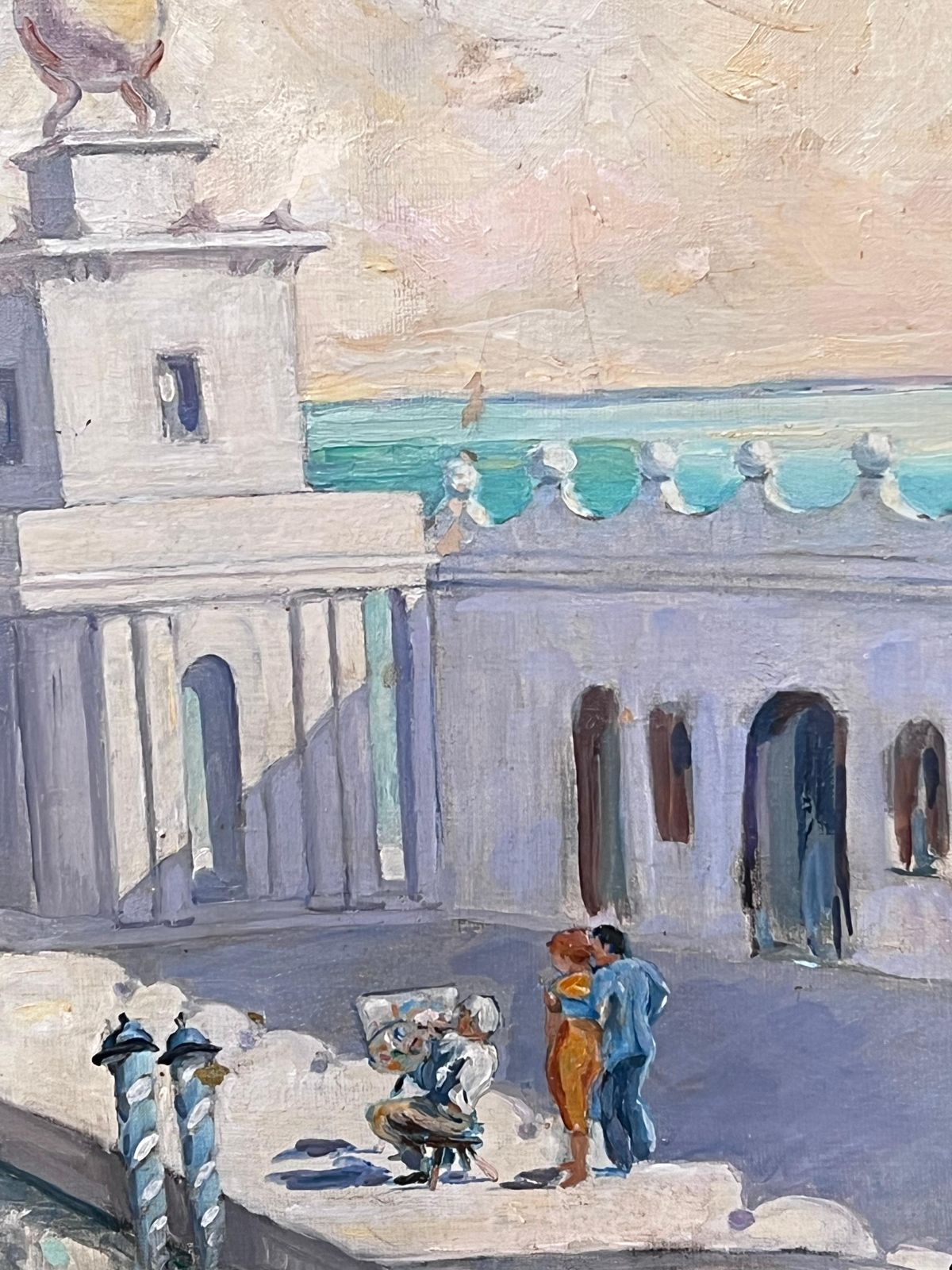 photo for sale Christian Dombrevanehuge Signed Oil Painting Venice Canal San Giorgio Maggiore 20th Century