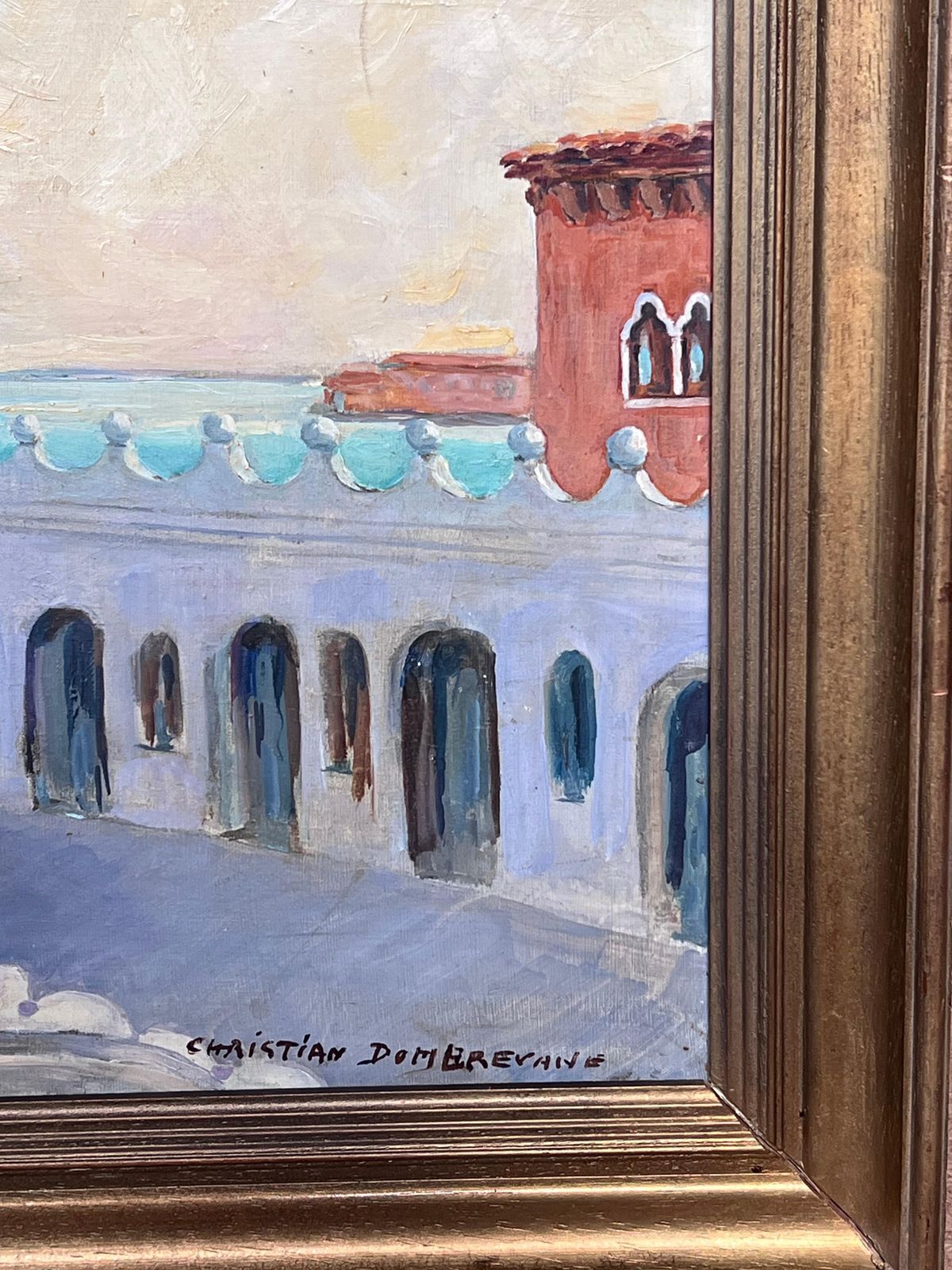 1325.0 Christian Dombrevanehuge Signed Oil Painting Venice Canal San Giorgio Maggiore 20th Century photo