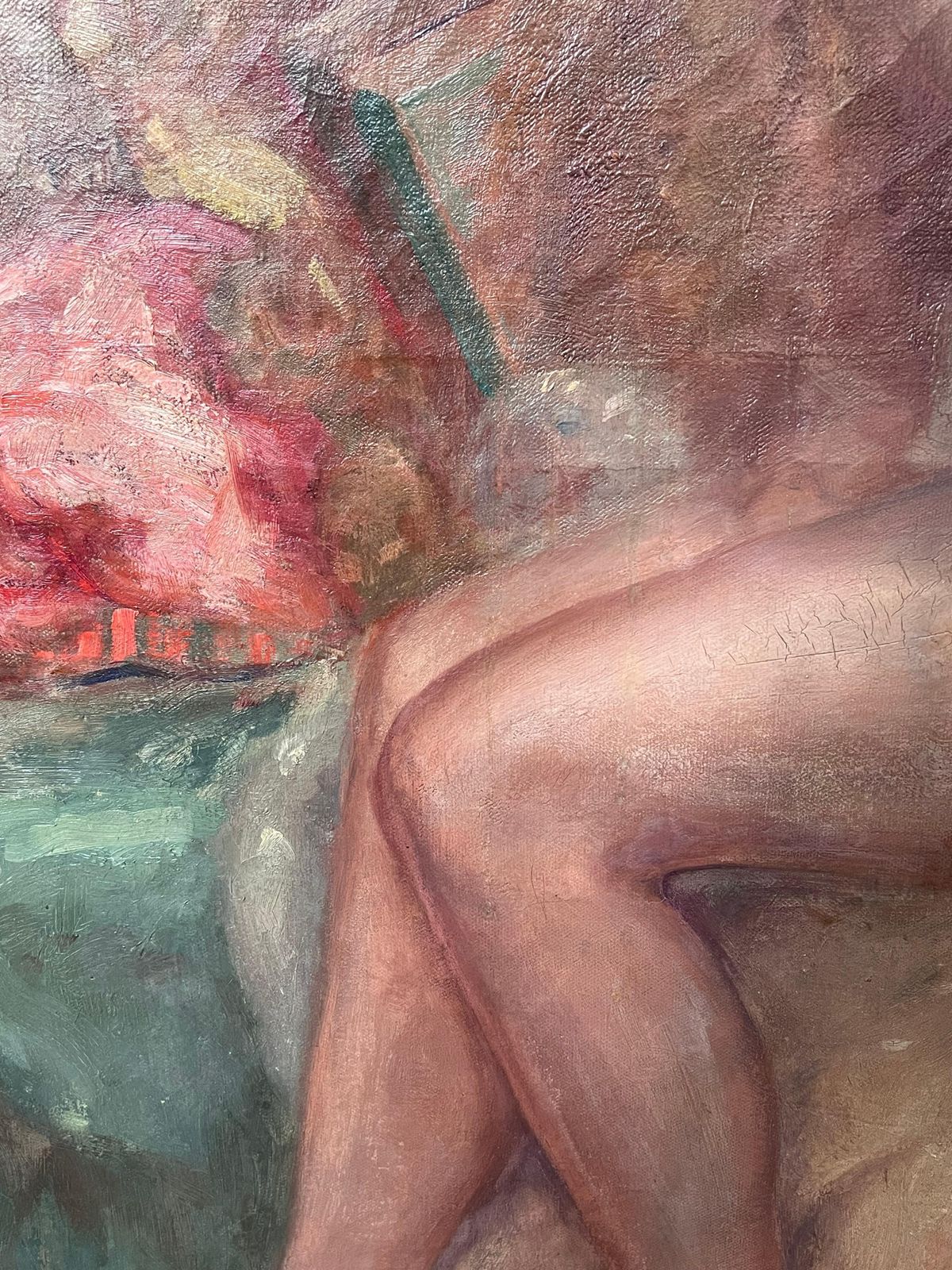 French Schoolhuge 1900's French Impressionist Oil On Canvas Nude Model Artists Interior photo 1476.0