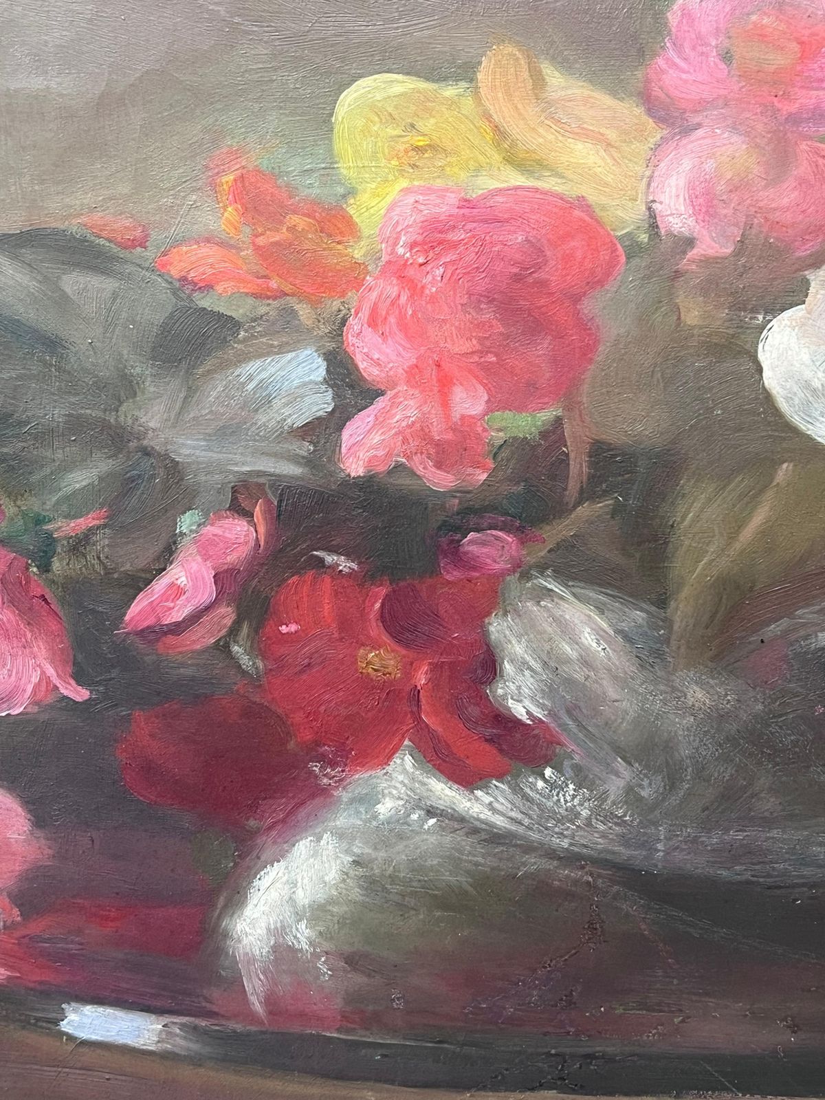 French School1900's French Impressionist Oil On Canvas Pretty Flowers Still Life Natural1900 photo vintage