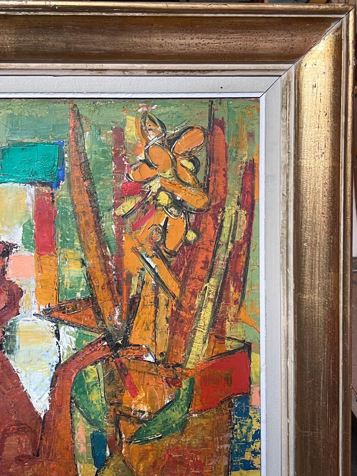 Jacques Daufin1950's French Modernist Signed Oil Painting Still Life Kitchen Table Objects photo vinterior