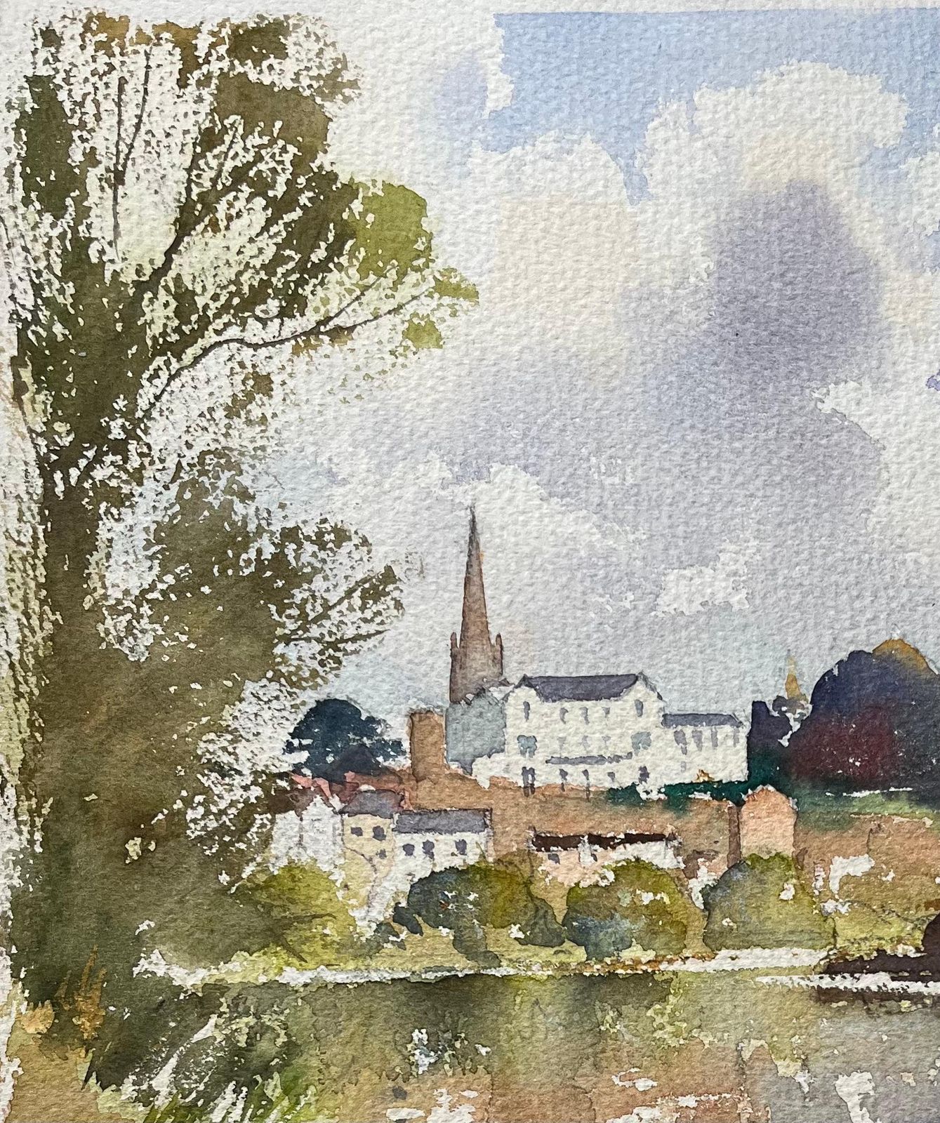 Anthony Averybritish Watercolor Of Ross On Wye Riverside Scene With Spire And Reflections photo for sale