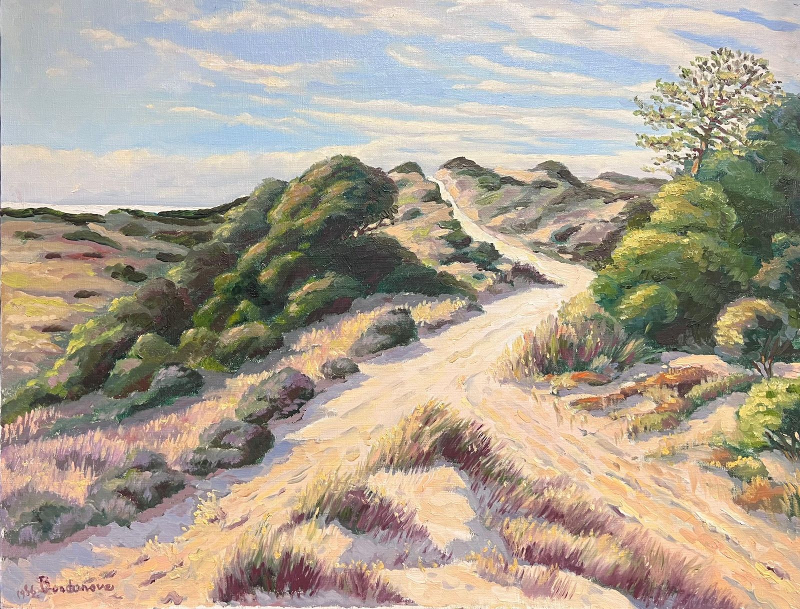 Georges Bordonovefrench Impressionist Oil Painting Sunlit Path Through Rolling Sand Dunes photo buy