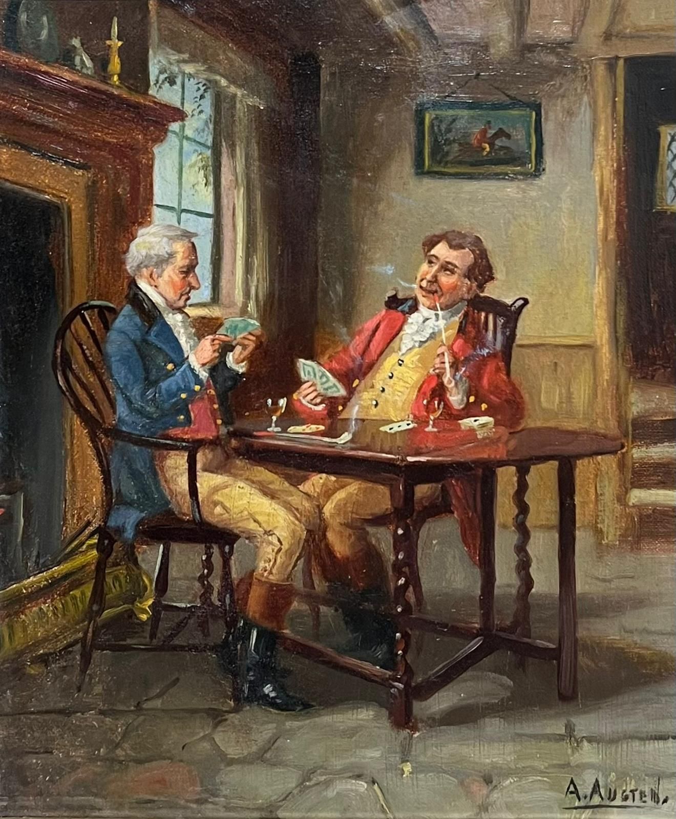 Alexander Austen (1859 1924)card Game In The Parlour Charming Victorian Genre Interior Scene Oil Painting
