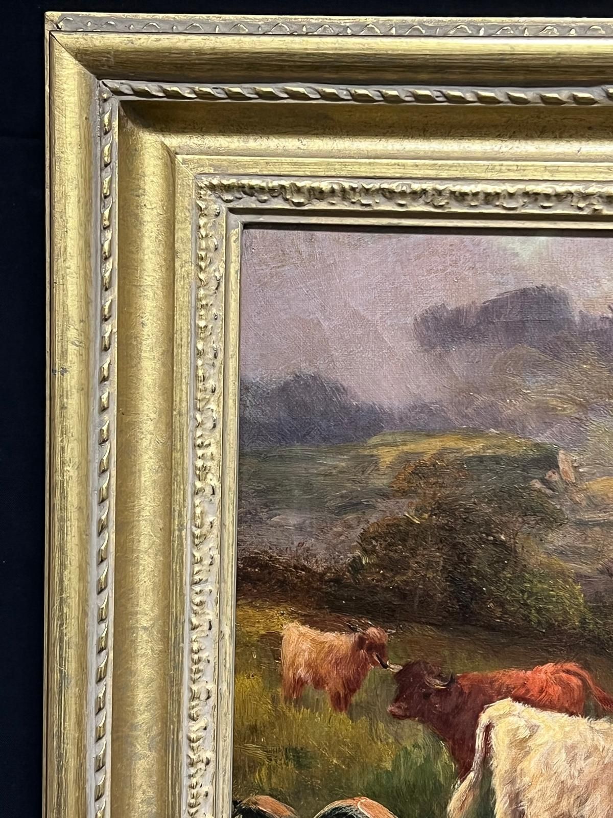 William Langley (1852 1922highland Cattle At Dusk Antique Scottish Loch & Mountains Signed Oil Painting photo Art