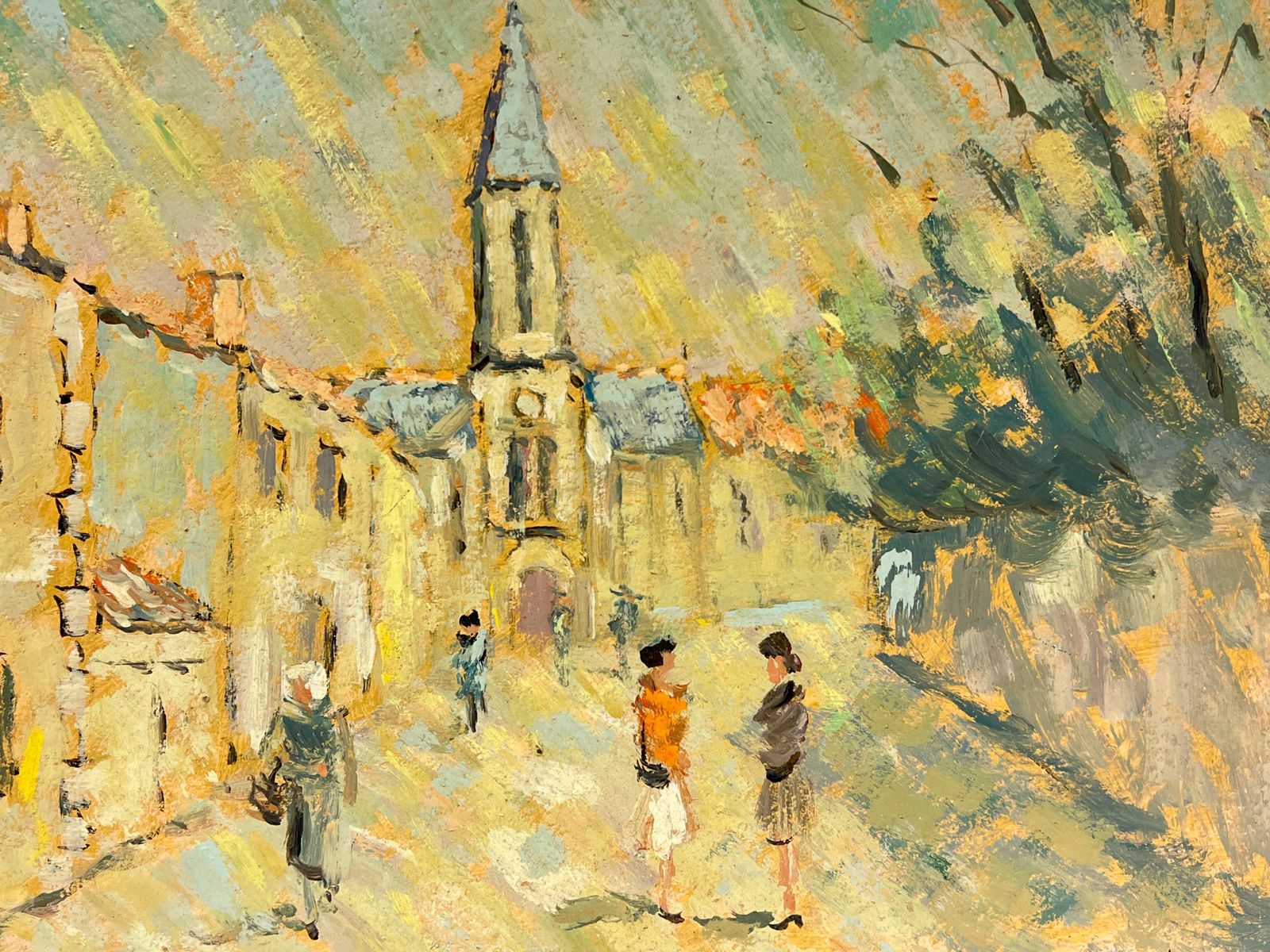 Fanch Lelfrench Impressionist Figures Gossiping In Sunlit Village Street Oil Painting photo for sale