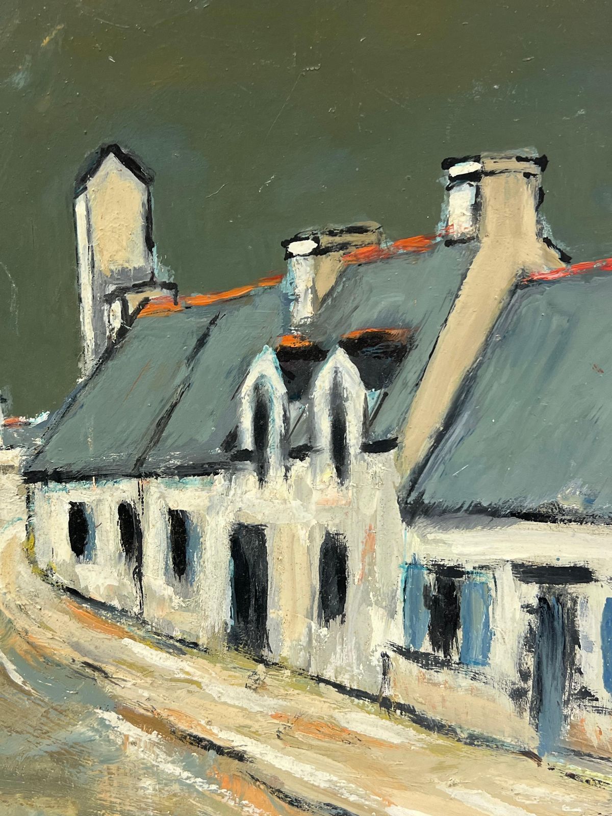 Fanch Lelfrench Impressionist Moody Village Street Leading To A Tower Urban Landscpae photo for sale