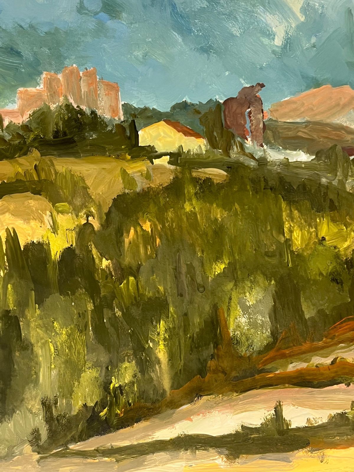 Bernard Labbe1950's French Village Hillside On Green Rolling Hills Oil Landscape1950's photo for sale