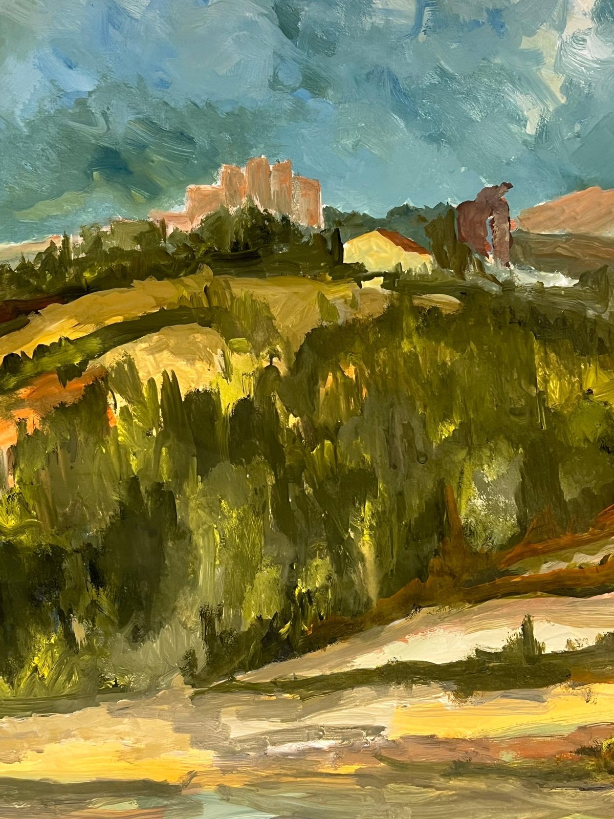 Bernard Labbe1950's French Village Hillside On Green Rolling Hills Oil Landscape1950's photo vinterior