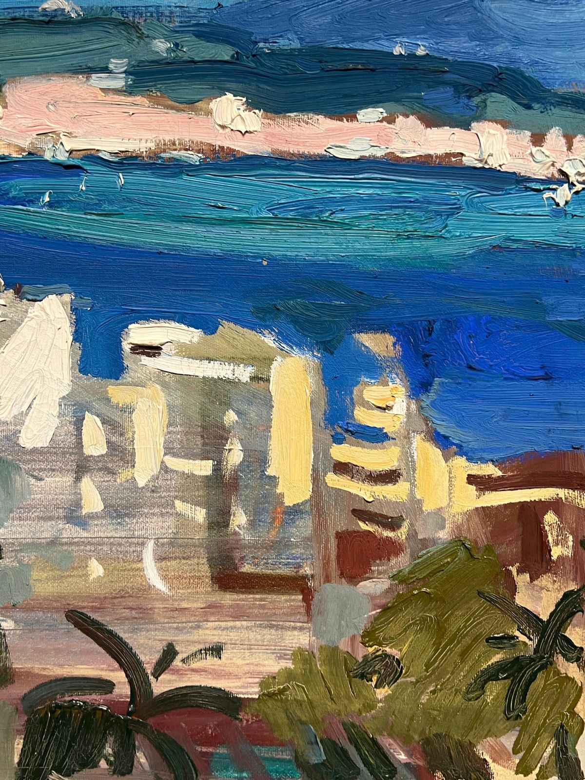 Artan Shabanifrench Modernist Oil Painting Nice Coastal Mediterranean French Rivera City1999 photo for sale