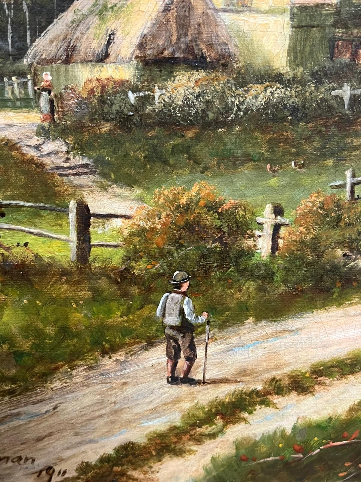 Antique English Antique English Countryside Oil Painting Shepherd With Sheep And Rural Farmstead photo Art