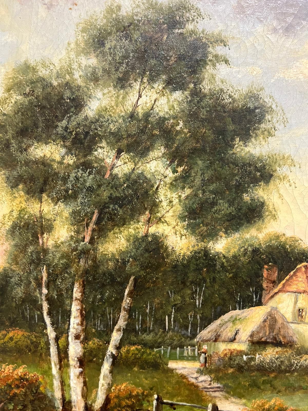Antique English Antique English Countryside Oil Painting Shepherd With Sheep And Rural Farmstead photo 1412.0