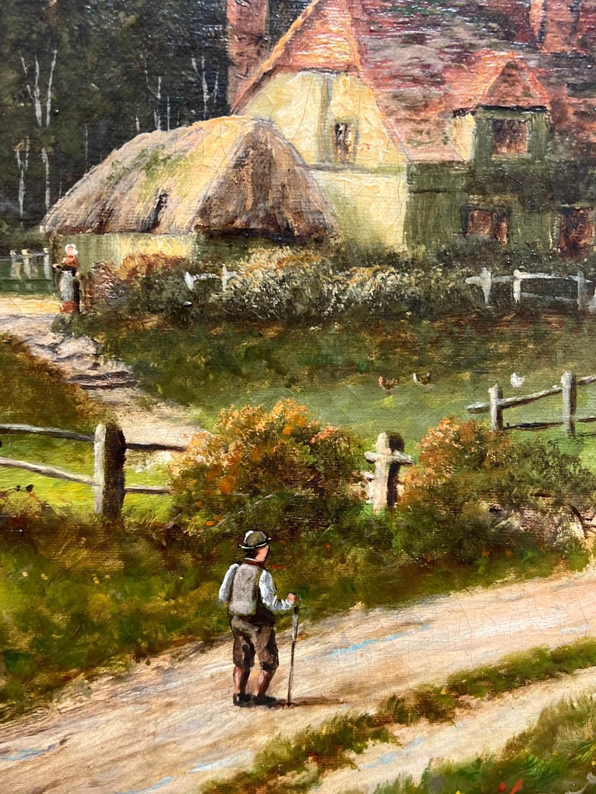 Antique English Antique English Countryside Oil Painting Shepherd With Sheep And Rural Farmstead photo vinterior