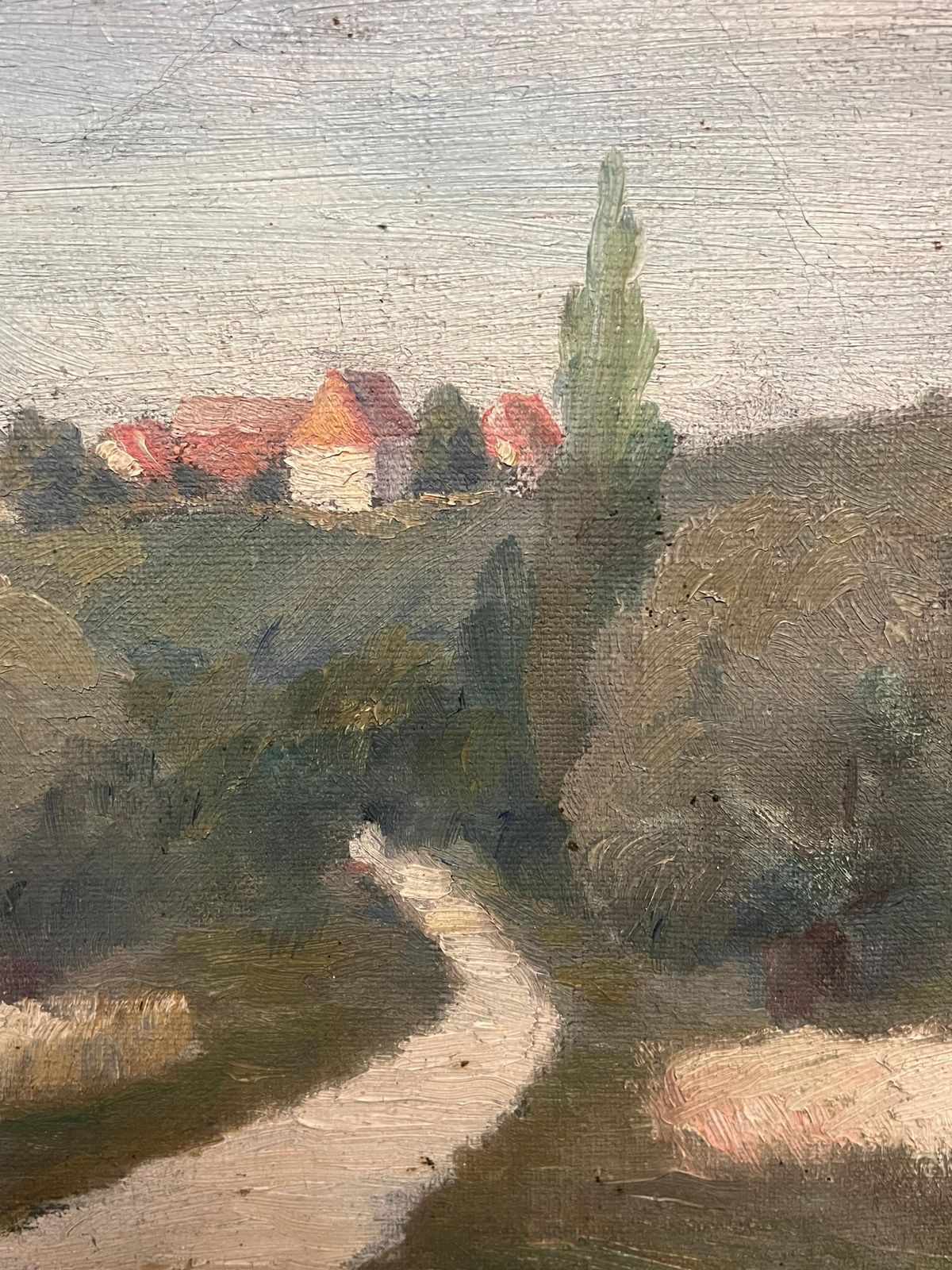 French School1930's Atmospheric French Provencal Countryside Landscape Cypress Trees In Lane1930's photo 702.0