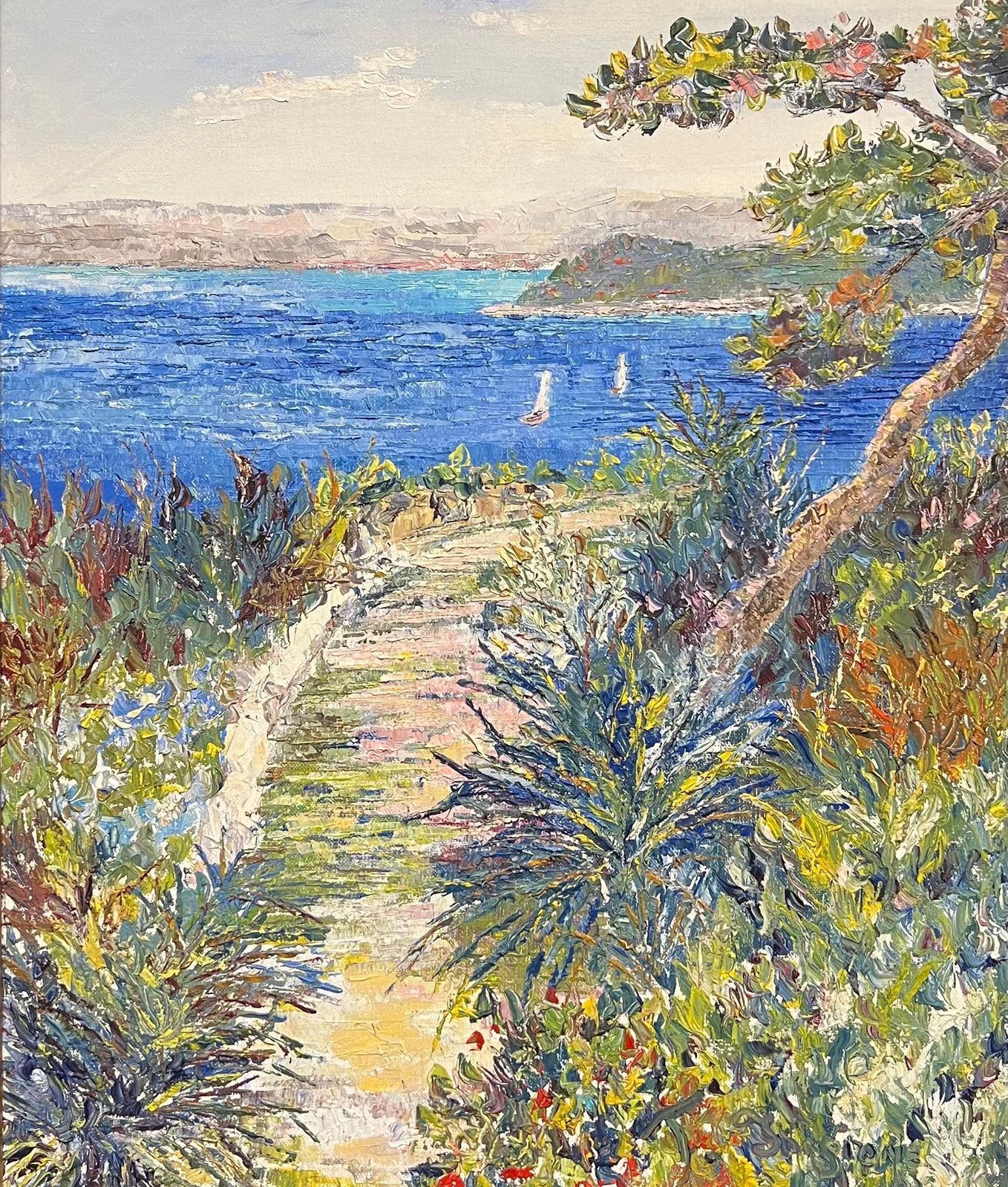 French Schoolvillefranche France Mediterranean Coastal View Rocky Path Bright Blue Frame photo furniture
