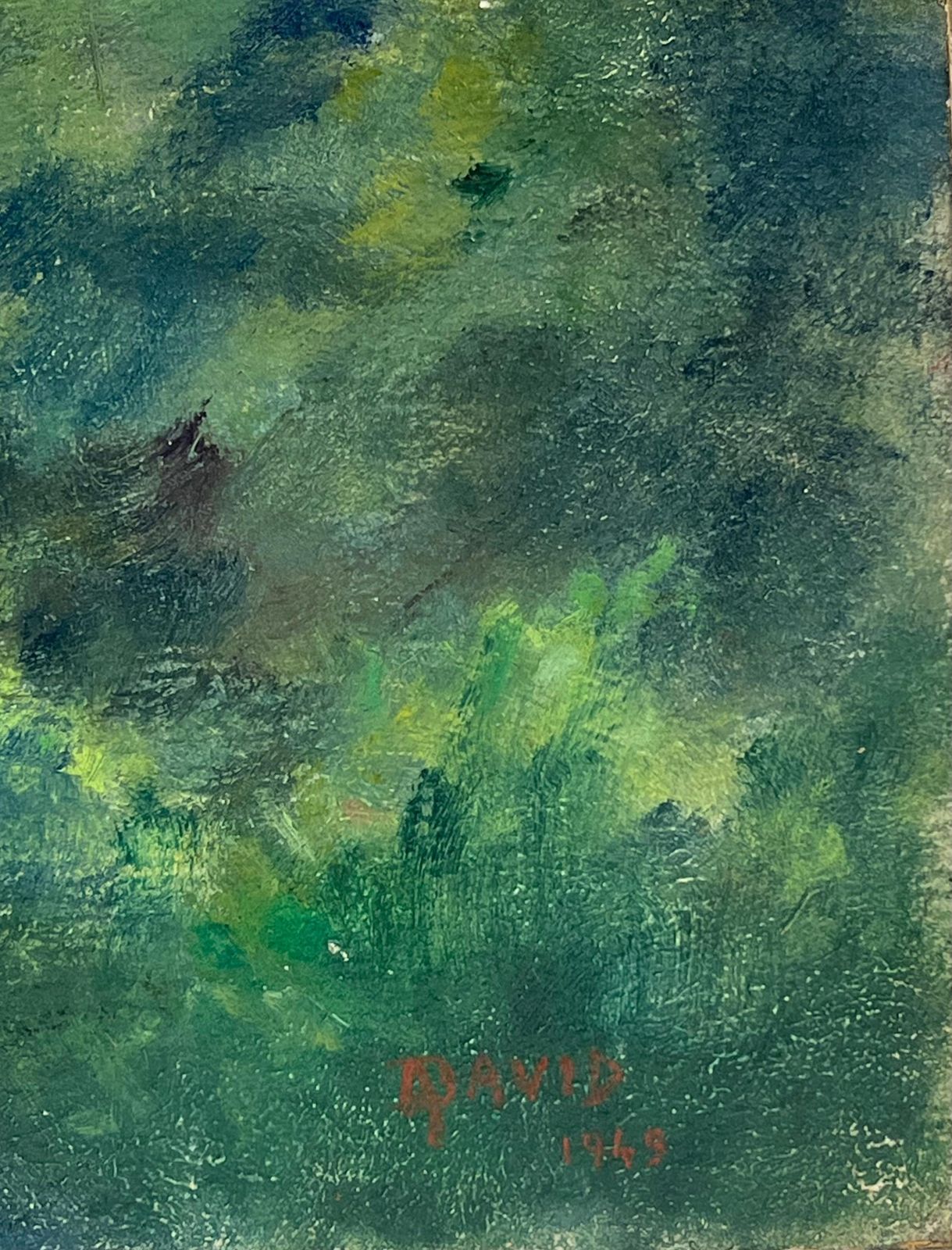 Regine David1940's French River Valley Lush Green Colors Signed Oil Painting1949 photo vintage