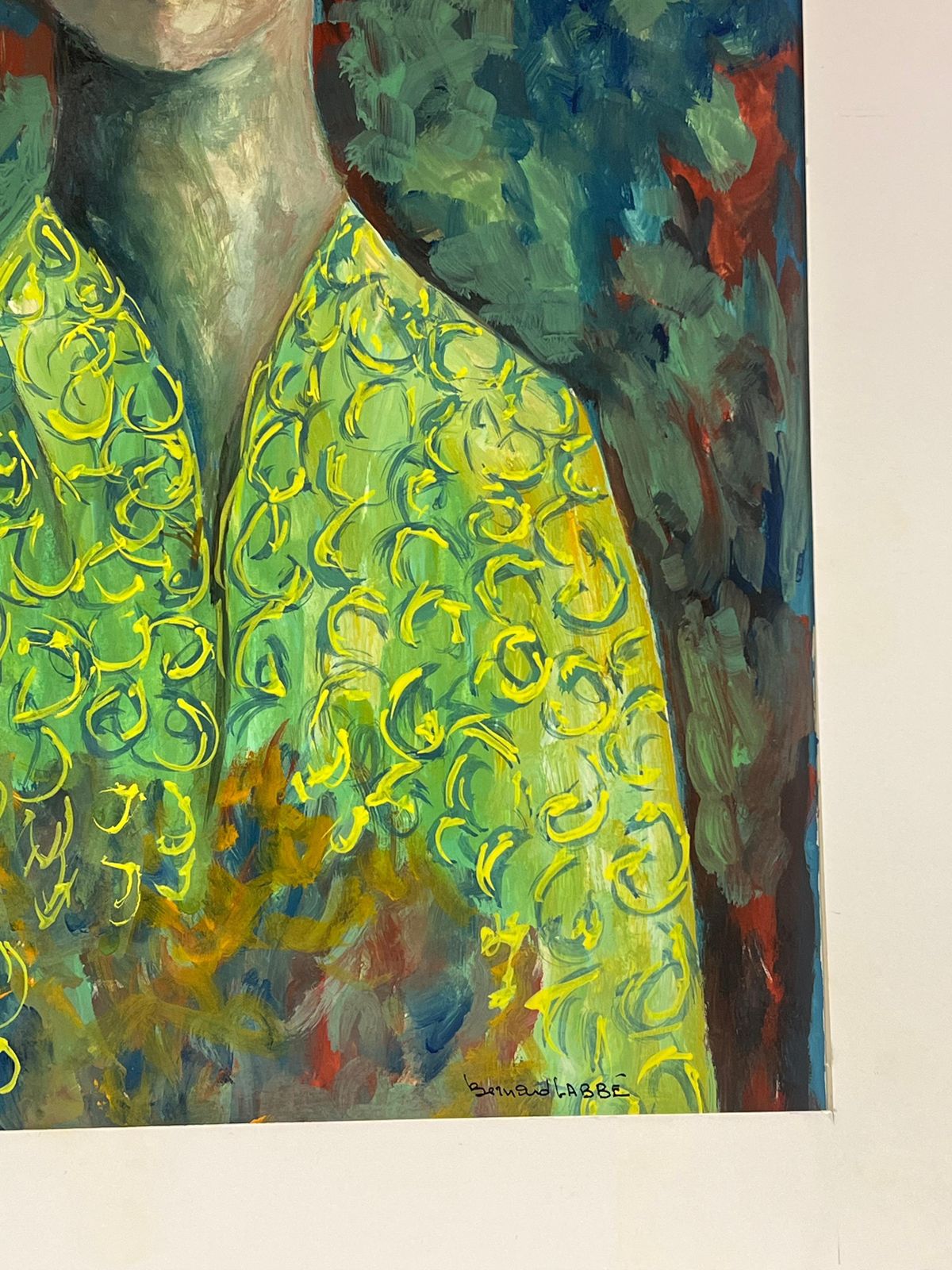 Bernard Labbe1950's Symbolist Portrait Young Figure In Exotic Green Cloak1950's photo vinterior