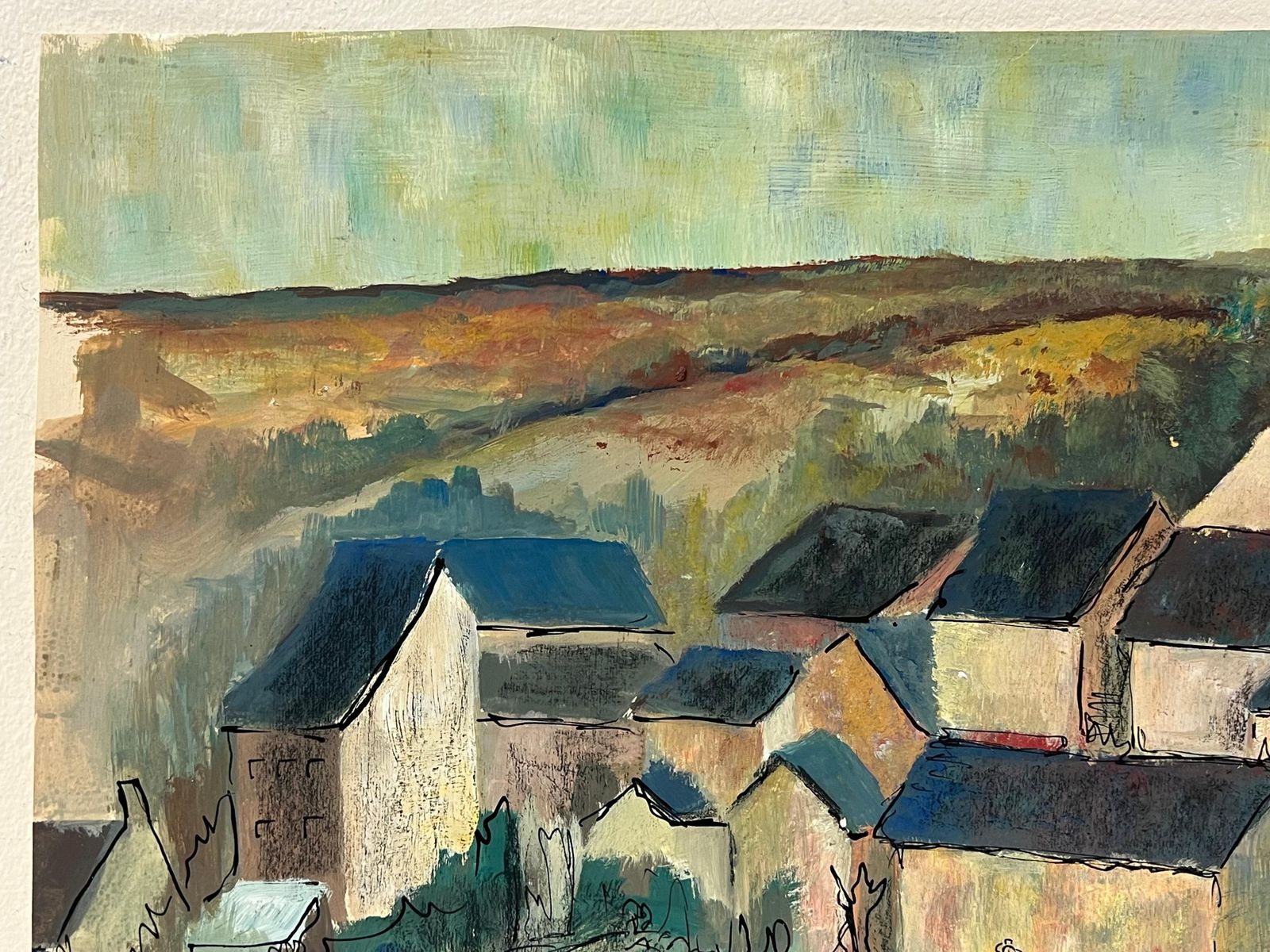 Bernard Labbe1950's French Enclosed Village With Central Steeple Oil Landscape1950's photo 687.0