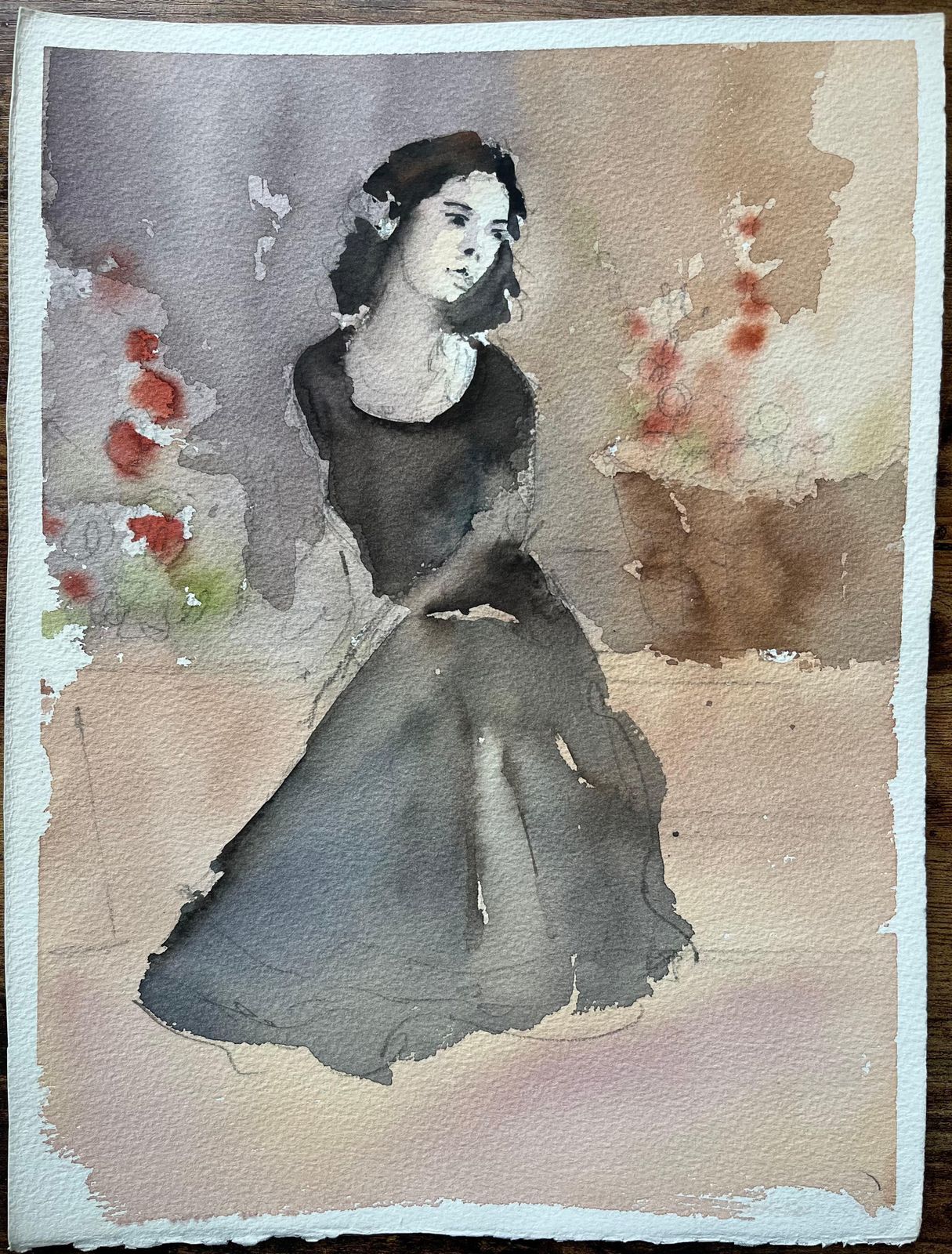 Anthony Averybritish Impressionist Watercolor Of A Portrait Of A Woman In A Black Dress photo furniture