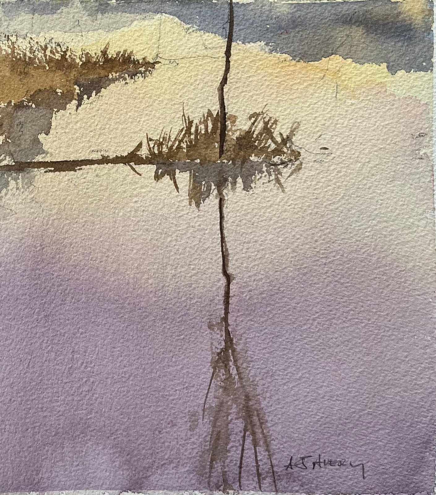 Anthony Averybritish Impressionist Watercolor Of A Tranquil Lakeside Scene At Sunset photo for sale