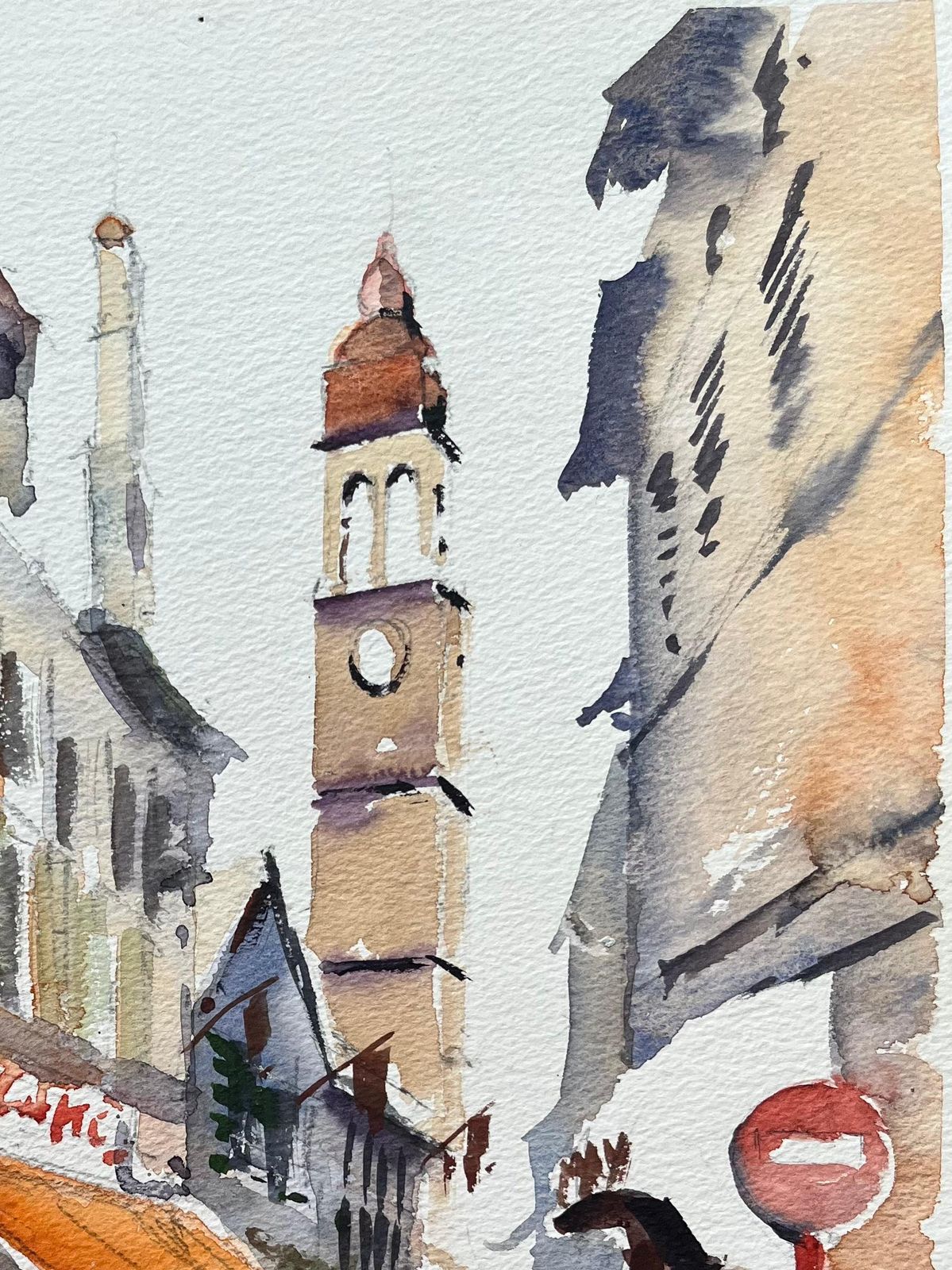 Anthony Averybritish Impressionist Watercolor Of A Café Street Scene In Kandouri photo for sale