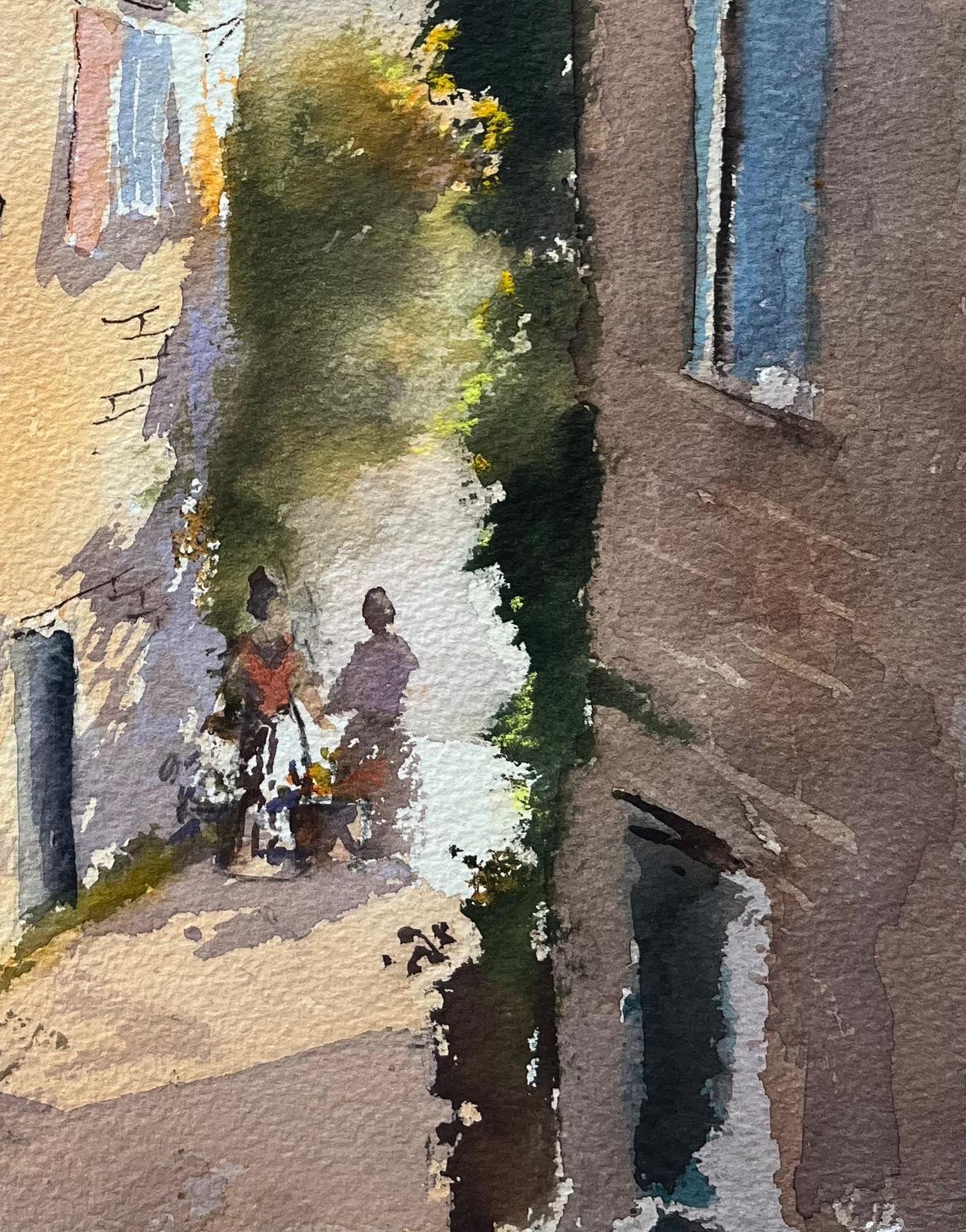 Anthony Averybritish Impressionist Watercolor Of A Sunlit Alley With Archway And Figures photo for sale
