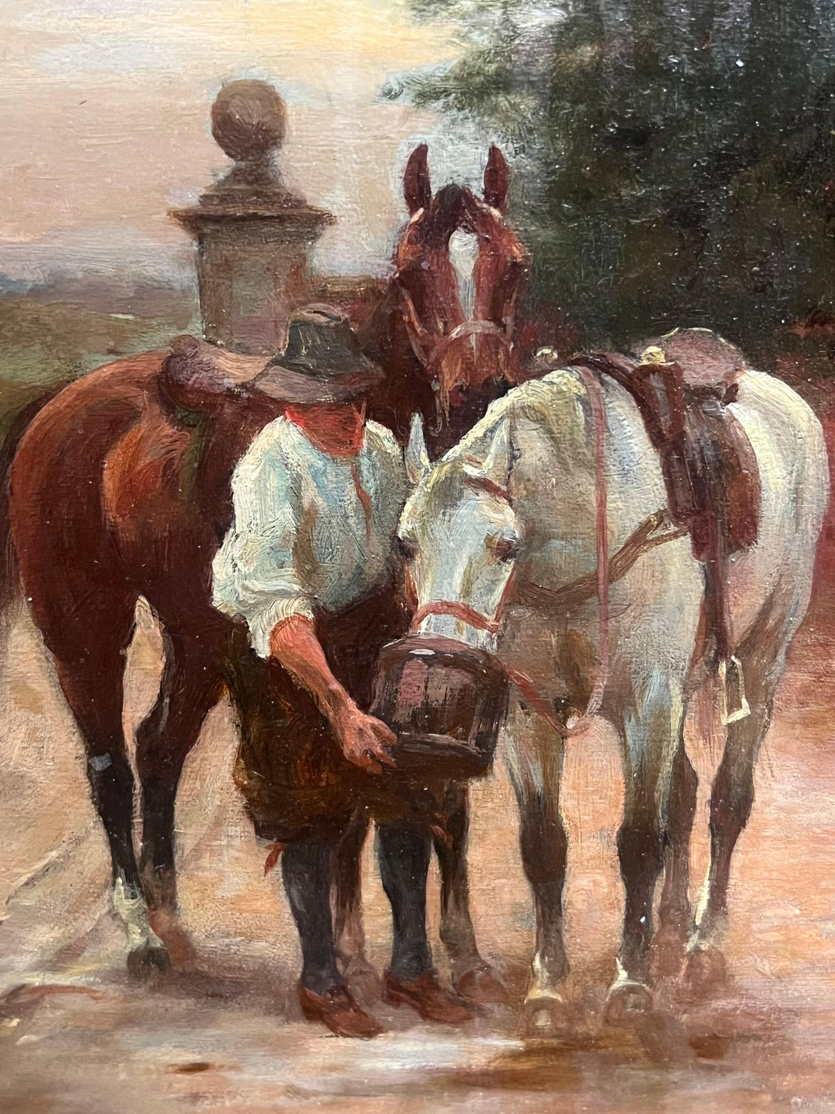 J Sanderson Wellsfine Victorian Oil Painting Cavalry Men Resting Village Tavern Roadside Inn photo Art