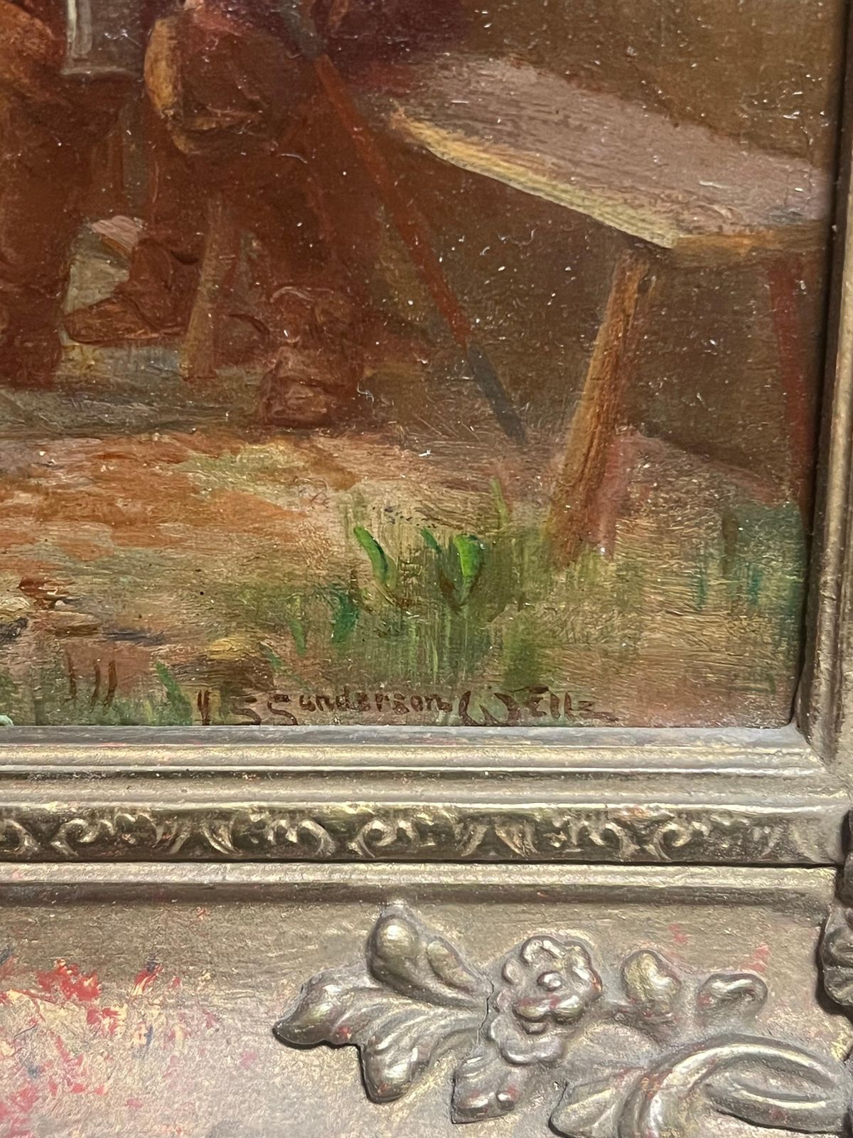 J Sanderson Wellsfine Victorian Oil Painting Cavalry Men Resting Village Tavern Roadside Inn photo vinterior