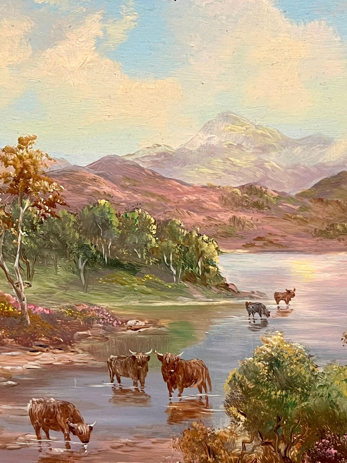 Prudence Turnerhighland Cattle Grazing Scotland Loch Rannoch Landscape Signed Oil Paintingc. 1970's photo vinterior