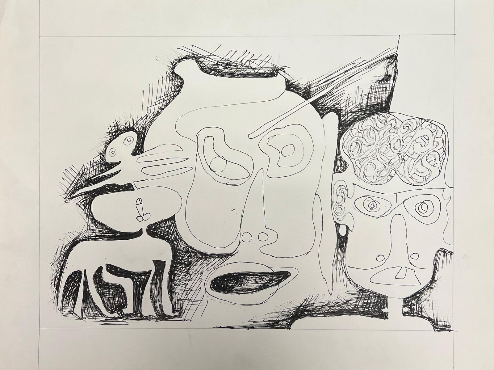 Claude Lagoucheoriginal 1970's French Line Drawing With Faces And Figuresc. 1970's photo for sale