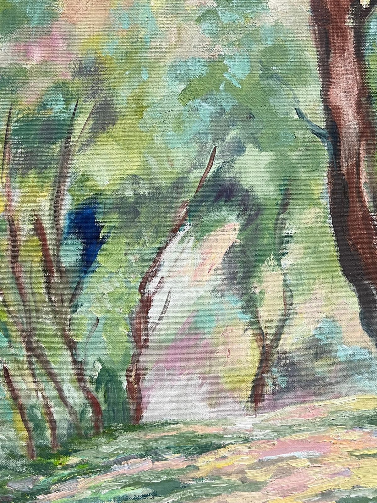 J.Bredechesunlit Woodland Landscape Large 1970's French Impressionist Oil Painting1970's photo buy