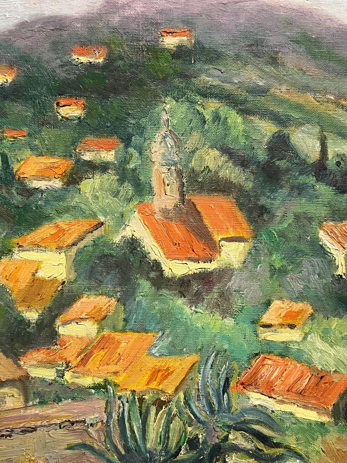 French Schoolsunlit Village Landscape Vibrant Impressionist Oil Painting Hillside Hamlet1970's photo buy