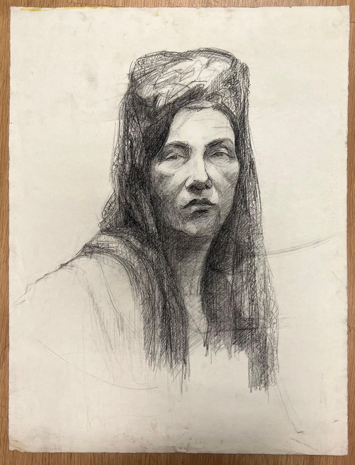 Josine Vignonmid Century French Portrait Of A Woman With Draped Veil Drawing1950's photo furniture