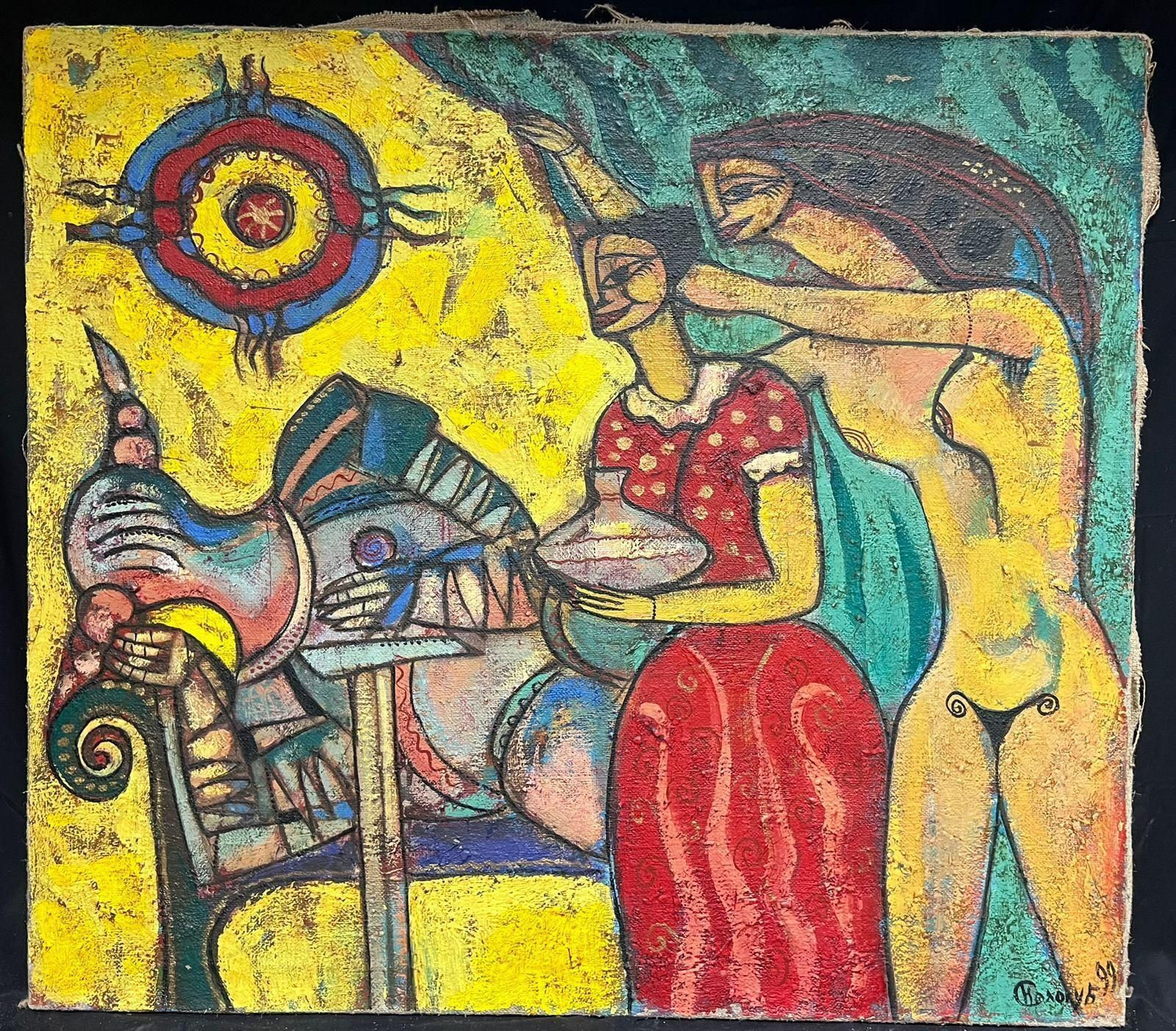 European Artisthuge Contemporary Painting Abstract Mythical Figures In A Surrealist Composition1999 photo furniture