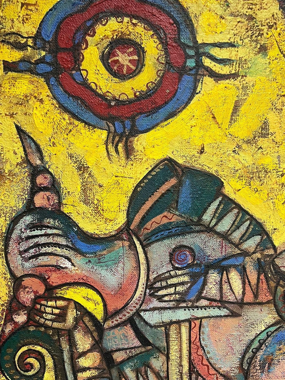European Artisthuge Contemporary Painting Abstract Mythical Figures In A Surrealist Composition1999 photo for sale