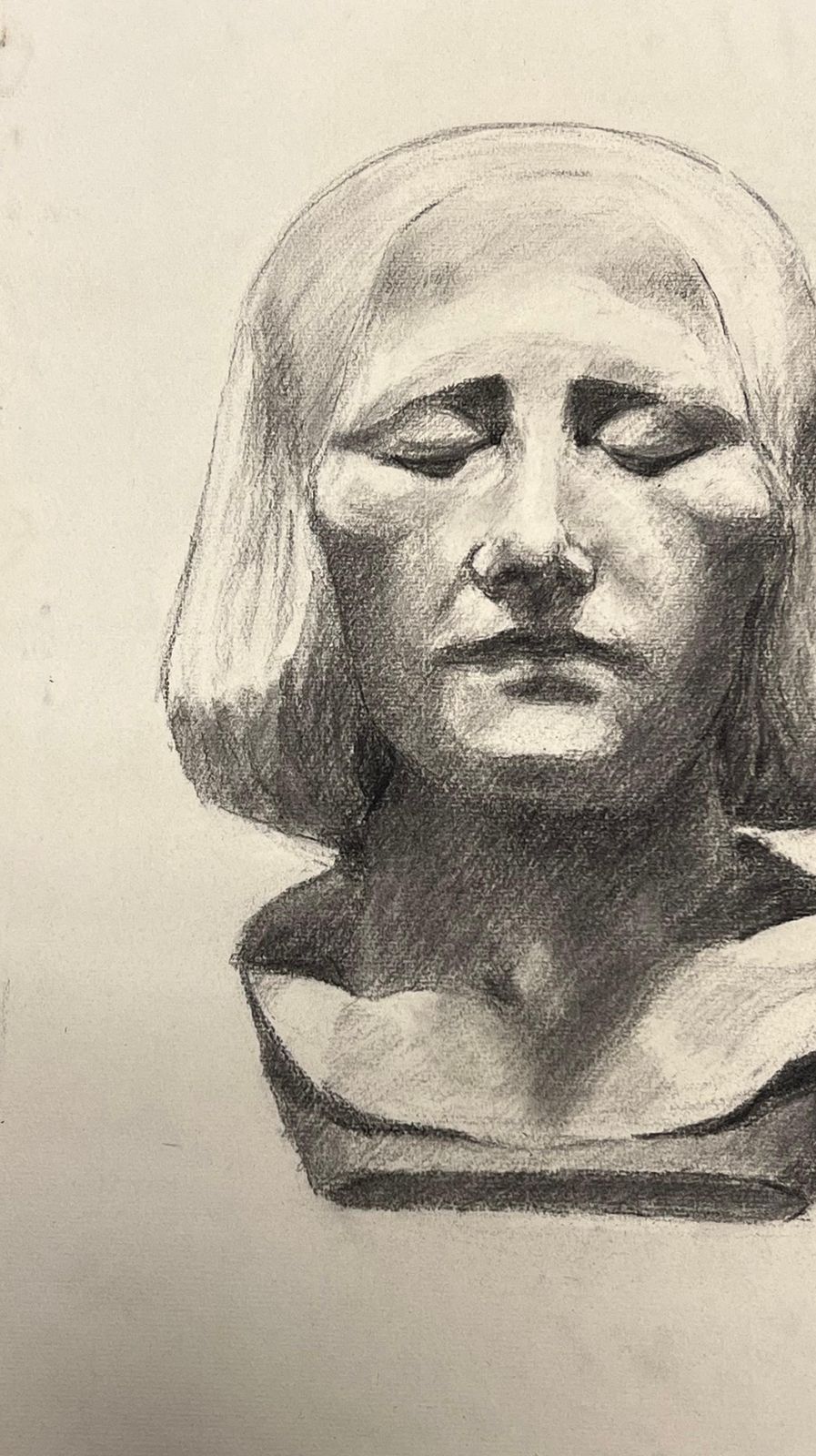 Josine Vignonmid Century French Pencil Drawing Of A Peaceful Stone Female Head1945 photo for sale