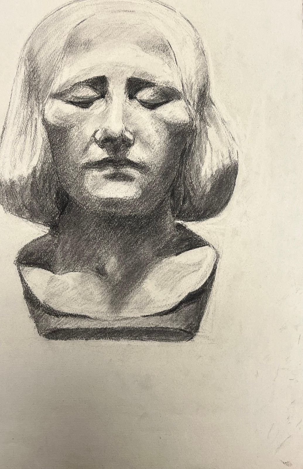 Josine Vignonmid Century French Pencil Drawing Of A Peaceful Stone Female Head1945 photo Art