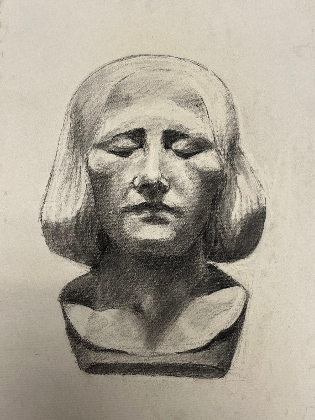 Josine Vignonmid Century French Pencil Drawing Of A Peaceful Stone Female Head1945 photo 143.0